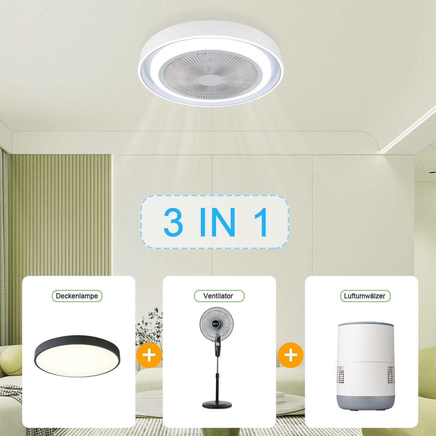 Deckenventilator mit Licht und Fernbedienung 43W Leise LED Deckenleuchte Dimmbar