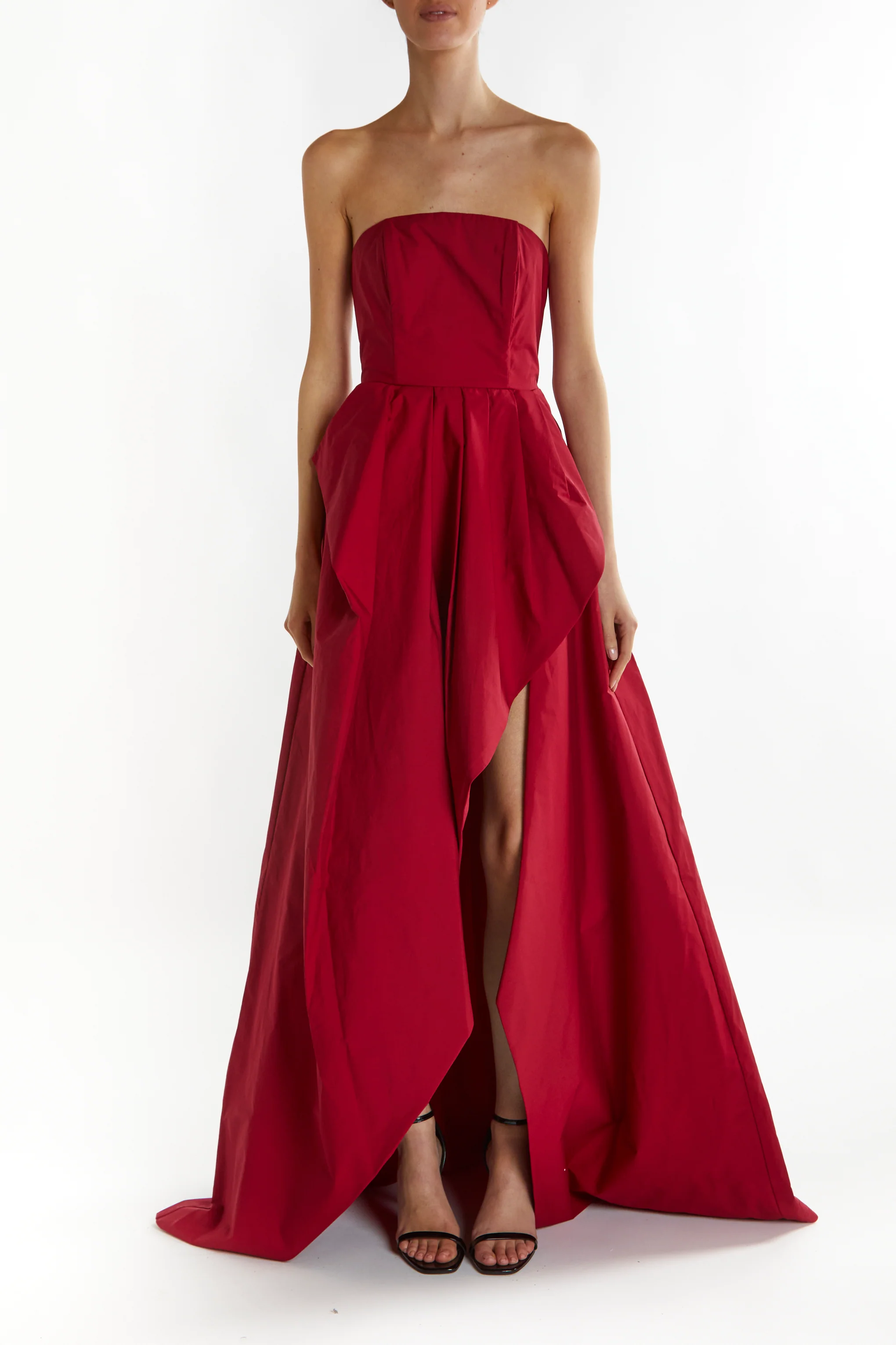 Emma Burgundy Bandeau Neck Hi-Low Hem Maxi Dress