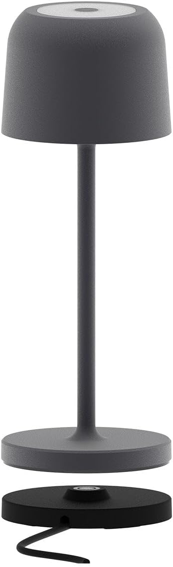 Lumisky 6 Stück Tischleuchte kabellos LED warmweiß dimmbar SOPHIA ROCK H28cm Grau Anthrazit mit Ladeplatte
