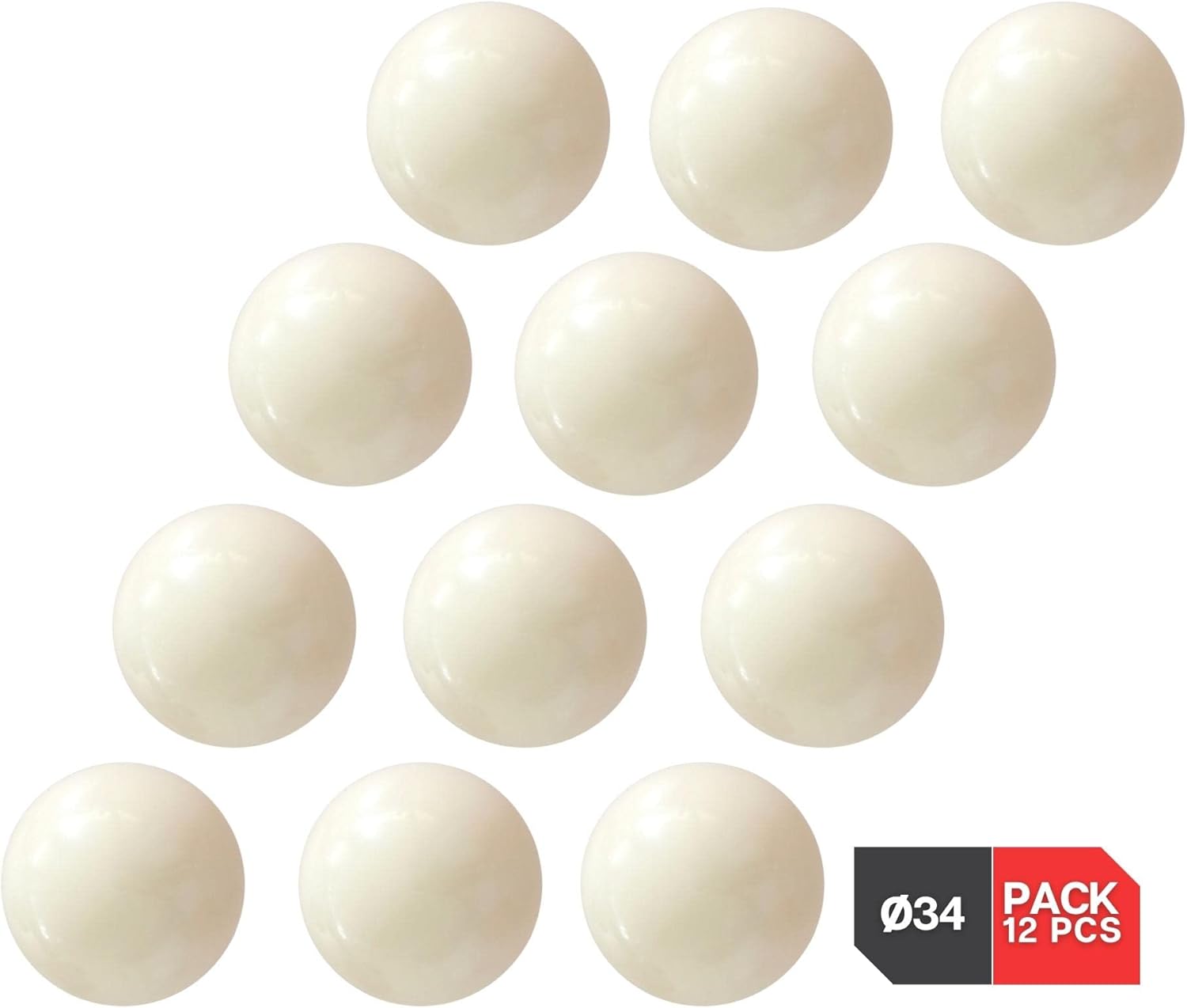 DOJA Barcelona | Palline Calcio Balilla Resina 34mm | 12 Pz | Bianco | Palline Biliardino Calcio Balilla Dure | Palline per Calcetto Balilla Professionali | Ricambi per Calciobalilla Professionali
