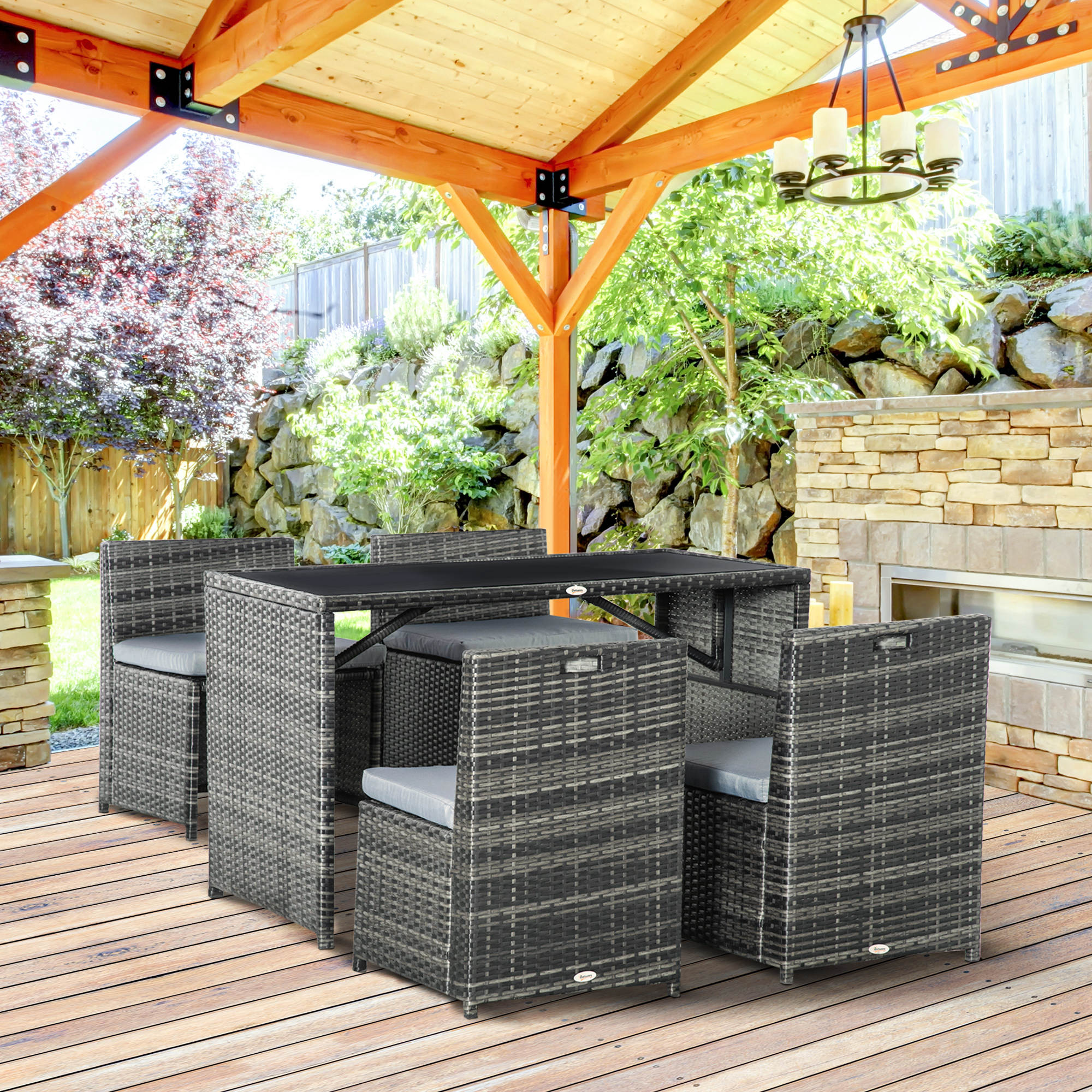 5 stuks Polyrattan tuinmeubelen rotan dining set tuinset grijs