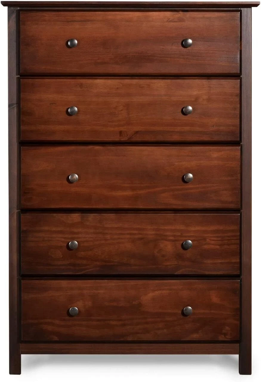 Cassettiera Shaker a 5 Cassetti in Legno Massello con Finitura Ciliegio – Organizer per Camera da Letto