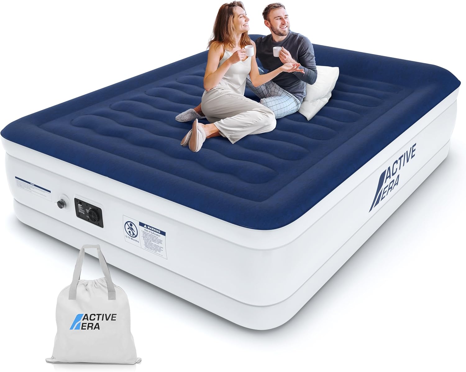 Active Era Materasso Gonfiabile Matrimoniale 152 x 203 x 56cm. Letto Gonfiabile Matrimoniale Rialzato, Pompa Elettrica Integrata, Cuscino Rialzato e Tecnologia I-Beam Strutturata, con Altezza 56cm