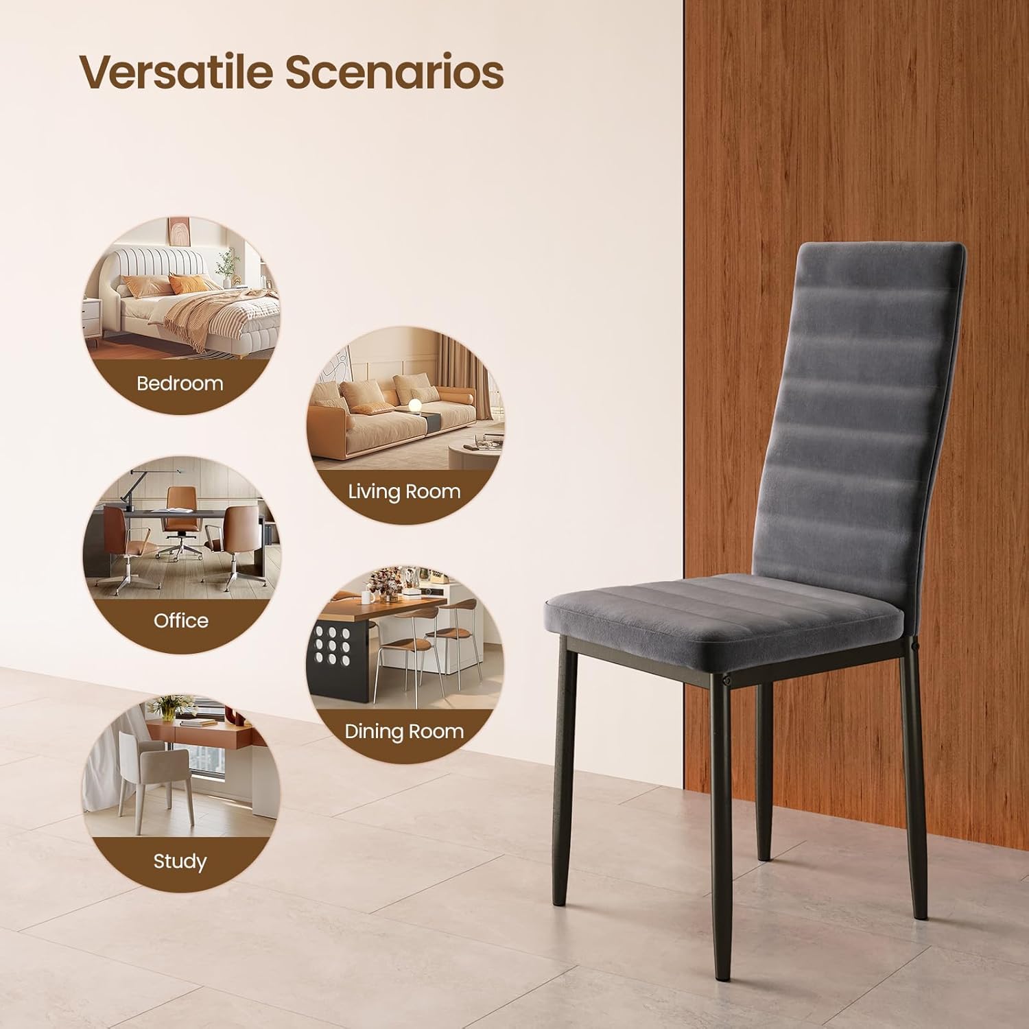 Bealife Set di 6 Sedie da Pranzo con Schienale Alto Imbottite Moderne per Cucina e Sala da Pranzo, Grigio Scuro Flanella