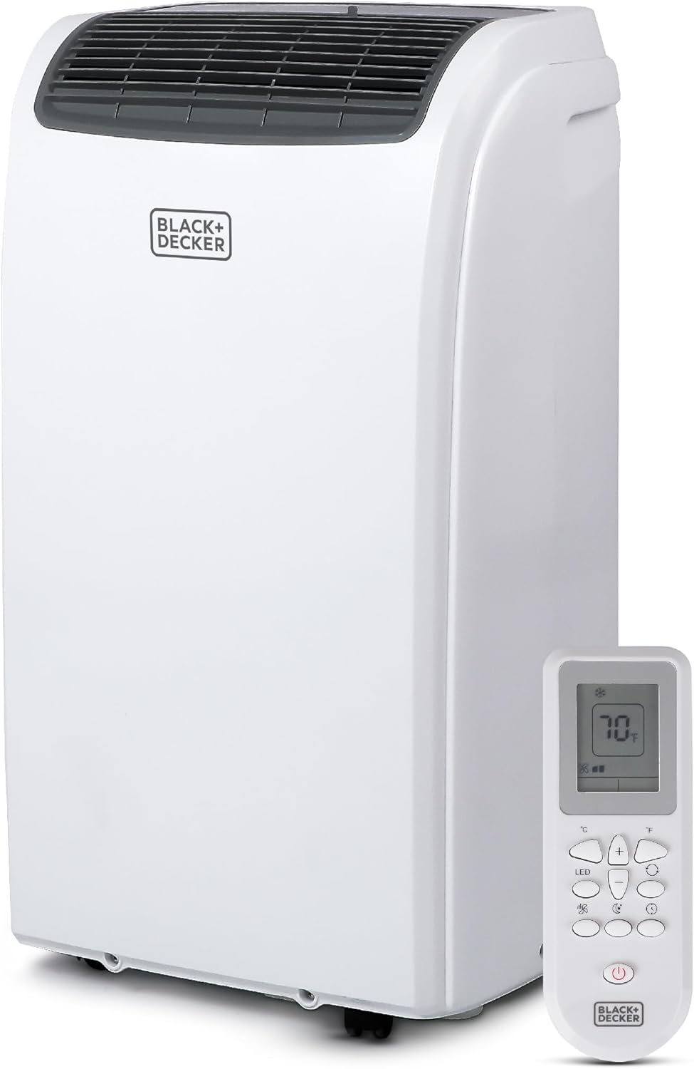 BLACK+DECKER Portable Air Conditioner, 12,000 BTU Cooling, 9,000 BTU Heating for Rooms up to 550 Sq. Ft., Follow Me Remote, Smart AC Unit, BPACT12HWT, White
