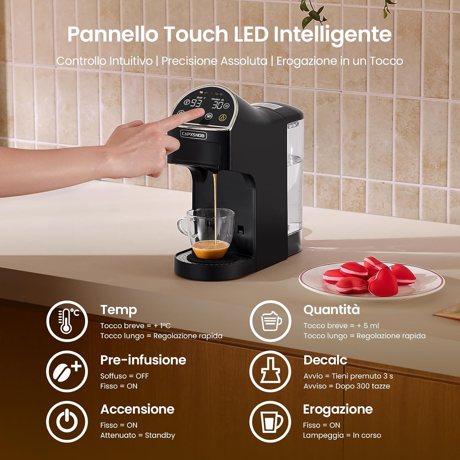 Magician2 Macchina da Caffè Multicapsula 5 in 1 per Nespresso, Dolce Gusto, Lavazza A Modo Mio, Cialde ESE 44 e Macinato, Touch LED, Auto-Adattivo, 20 Bar, 1,2L, Macchina Espresso per Casa e Ufficio