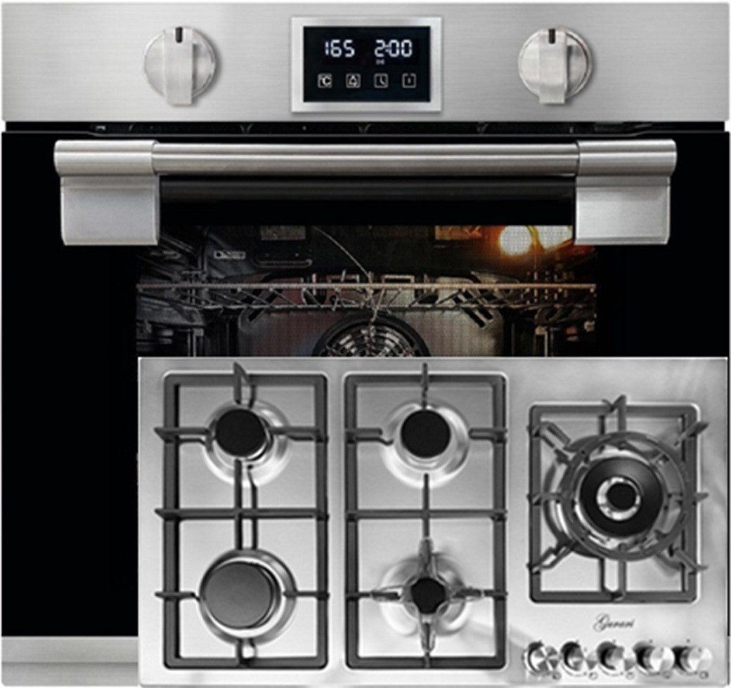 Backofen-Set Herd Set Autark Einbau Backofen, Bratautomatik,massives Metall, 79L, 60 cm mit Gas-Kochfeld 90 cm, Edelstahl, 4,0 KW WOK, 5 Gasbrenner,Erdgas, FL.Gas EH 6337+FQ 905 VRGL .