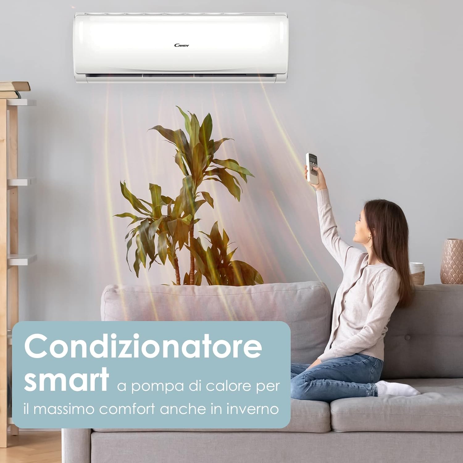 Candy, Condizionatore Smart Linea Pura, Climatizzatore Monosplit con Unità Esterna e Interna 18000 Btu, 28 dBA, con Pompa di Calore per Aria Calda, Self-Clean e Controllo da Remoto con App