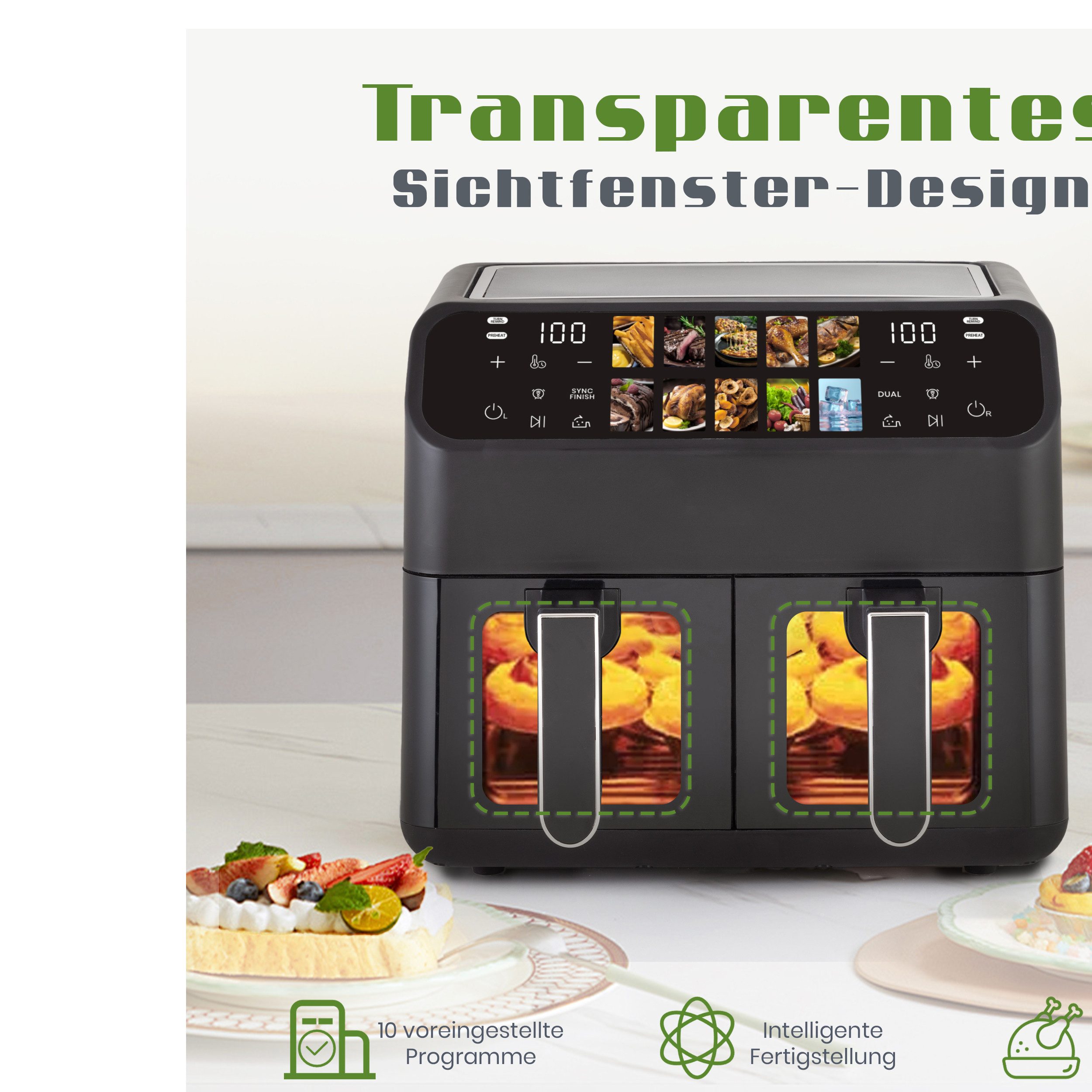 Heißluftfritteuse 9 L Airfryer – Doppelkammer & LED-Farbbildschirm