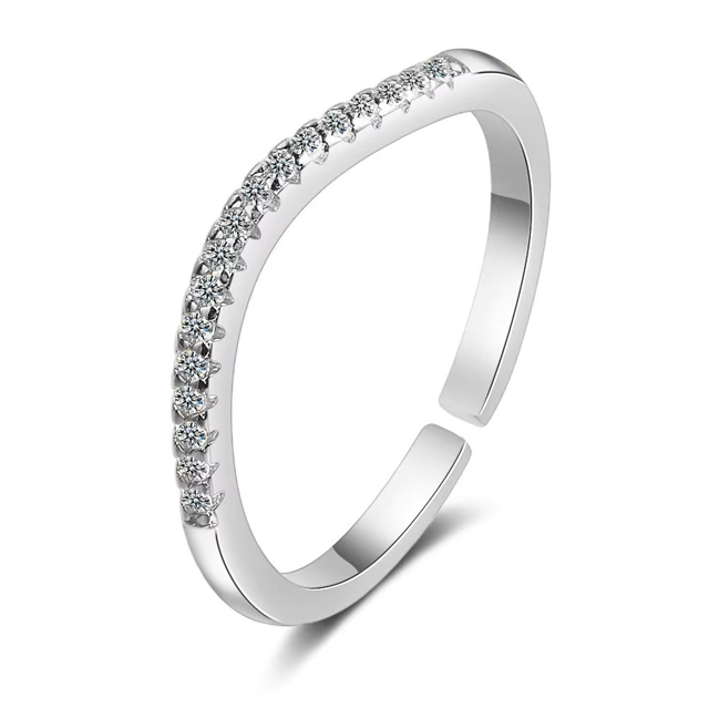 Adjustable Silver Micro Paved CZ Crystal Ring