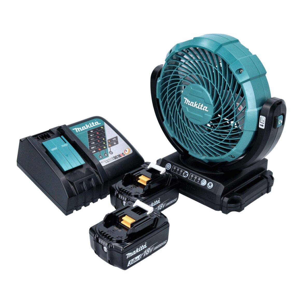Akku-Standventilator DCF 102 RF Akku Ventilator Lüfter 18 V 18 cm + 2x Akku 3,0 Ah + Ladeg