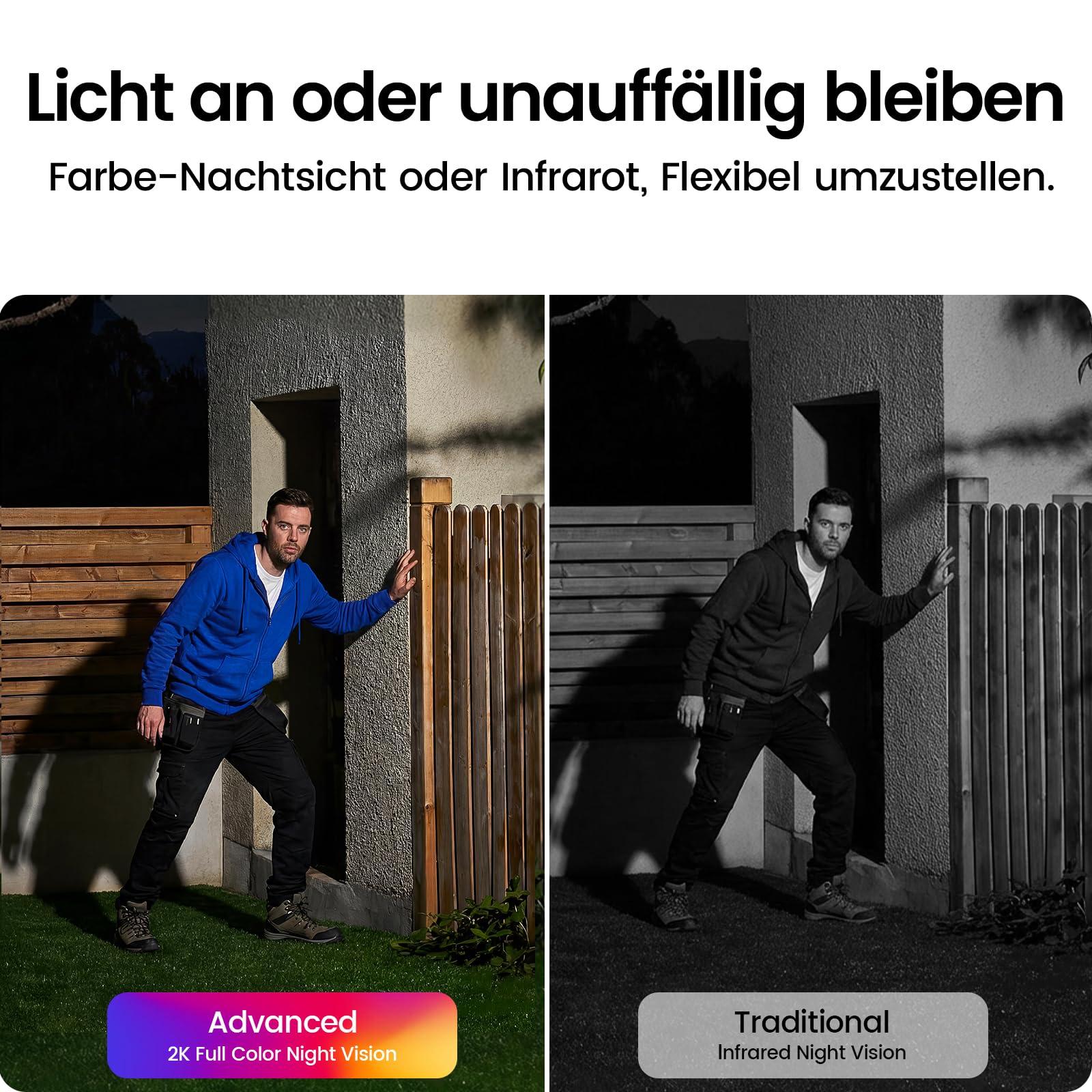 Solar-Überwachungskamera Außen C7L 4er-Kit 2K 3MP mit Basisstation 32 GB lokaler Speicher PIR-Bewegungserkennung Nachtsicht IP65