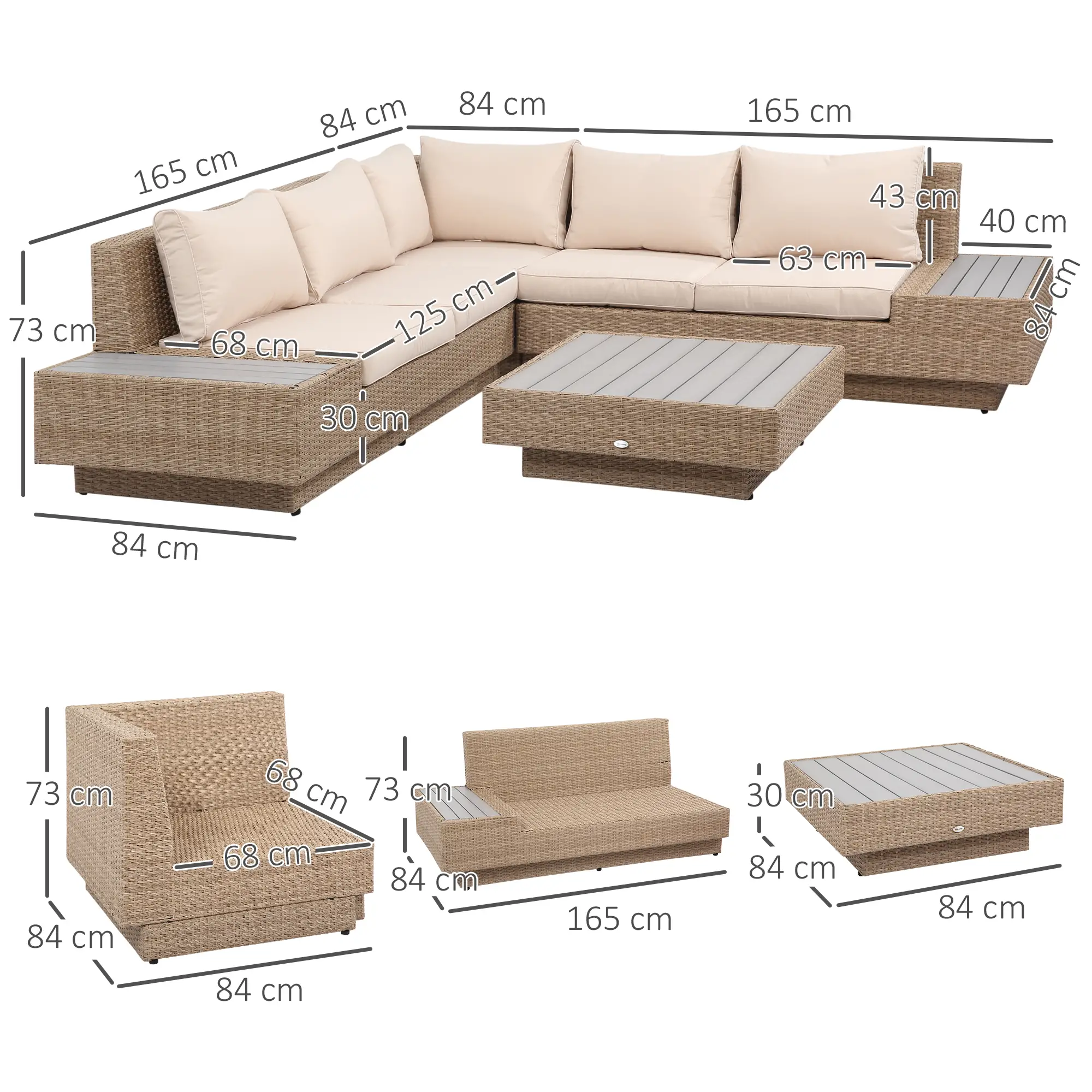 Outsunny Gartenmöbelset 4-teilig wetterfest mit Ablage Polyrattan