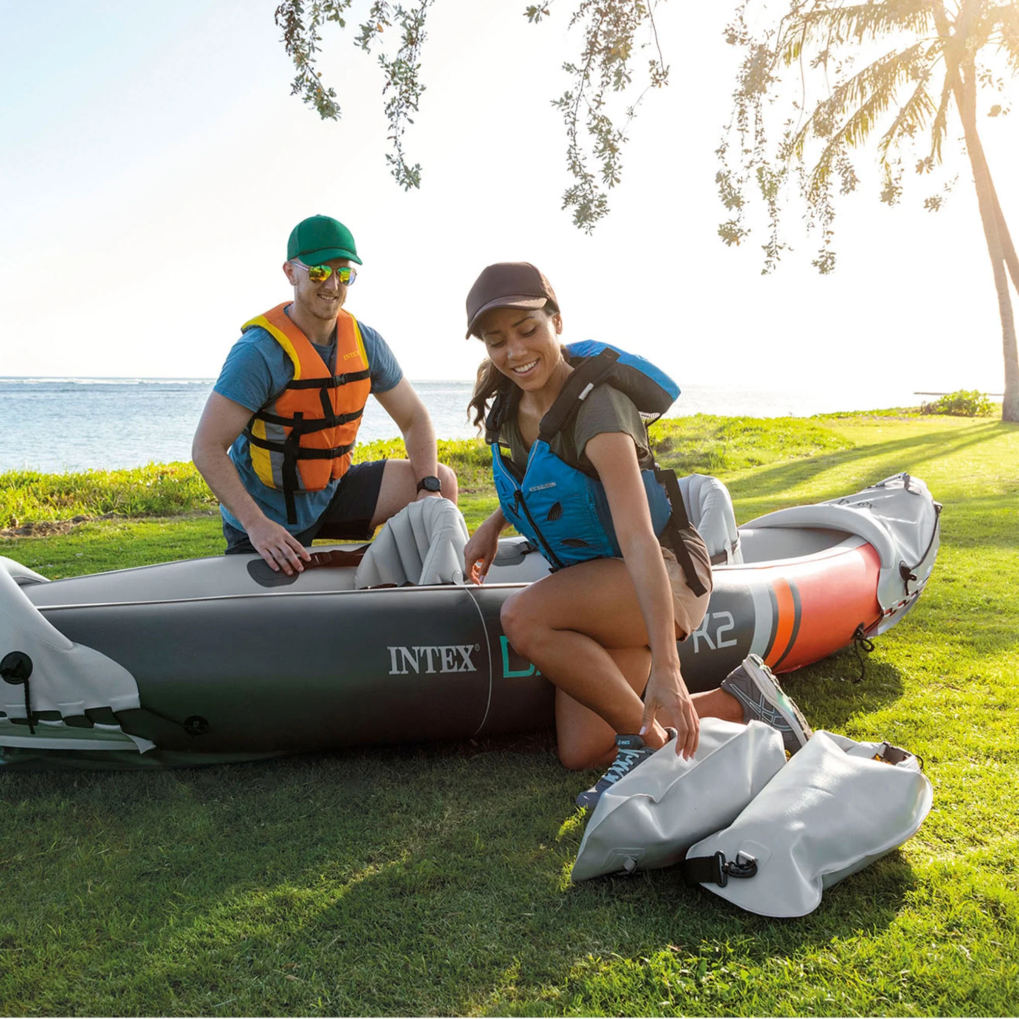2025 Intex Dakota K2 Kayak inflable de vinilo para 2 personas, con remos y bomba – Caja abierta
