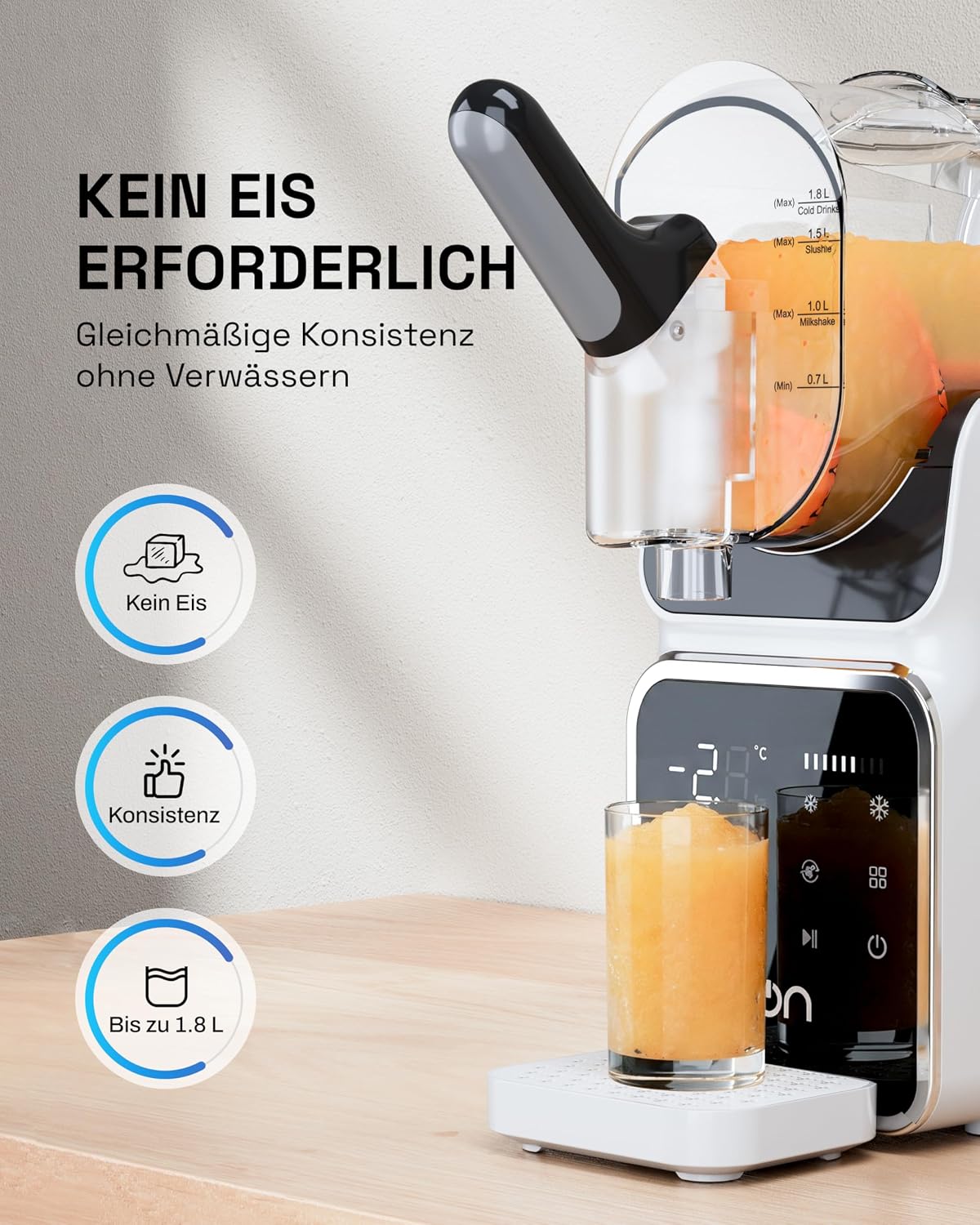 HBN Slush Maschine 2L Softeismaschine für Zuhause mit Selbstreinigende, kein Eis nötig, 6 Programme für Slushies, Cocktails, Margaritas, Frappés & Milchshakes