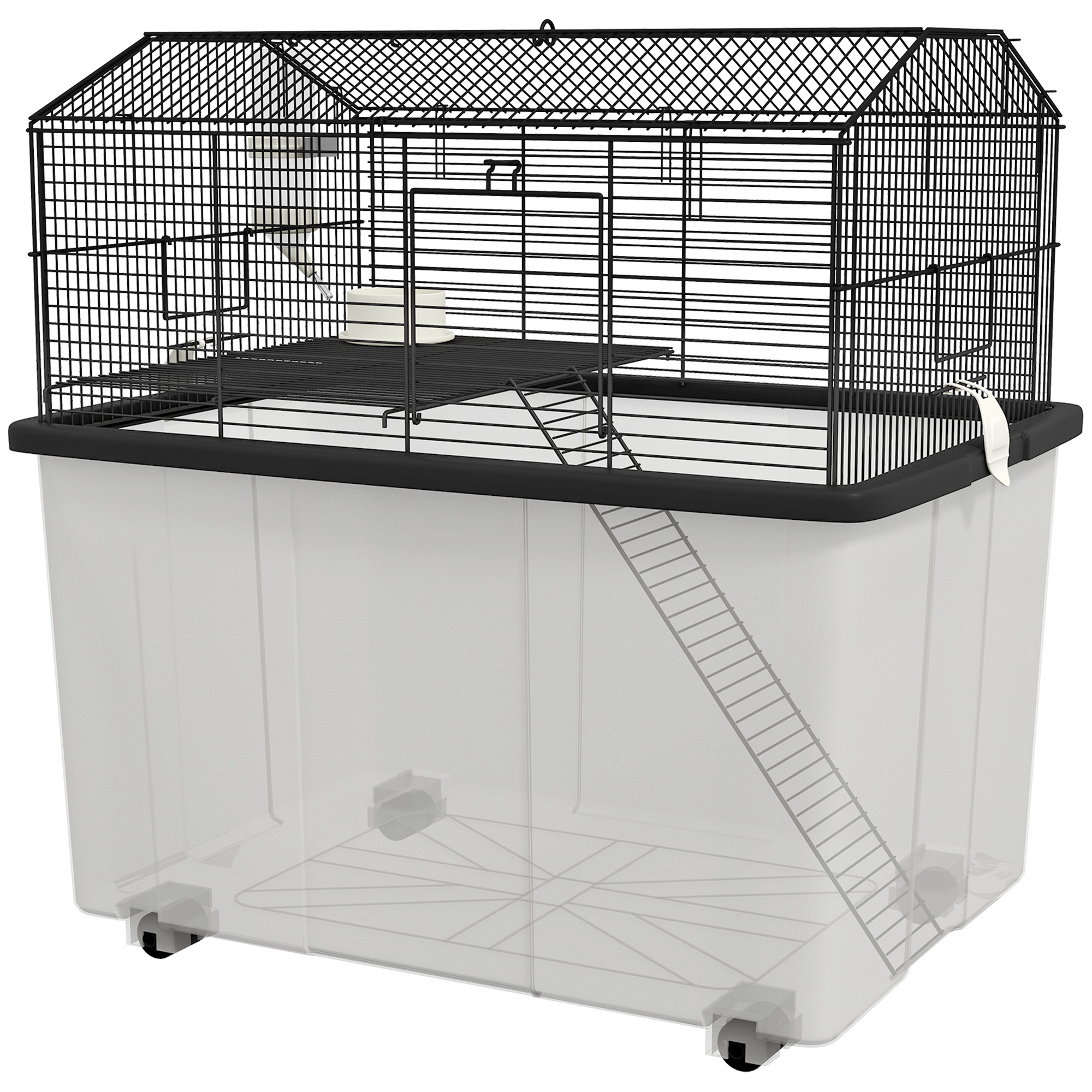 PawHut Hamsterkäfig Nagerkäfig 2 Etagen mit Rollen Plattform und Rampe aus Stahldraht 57 x 43 x 57 cm Schwarz