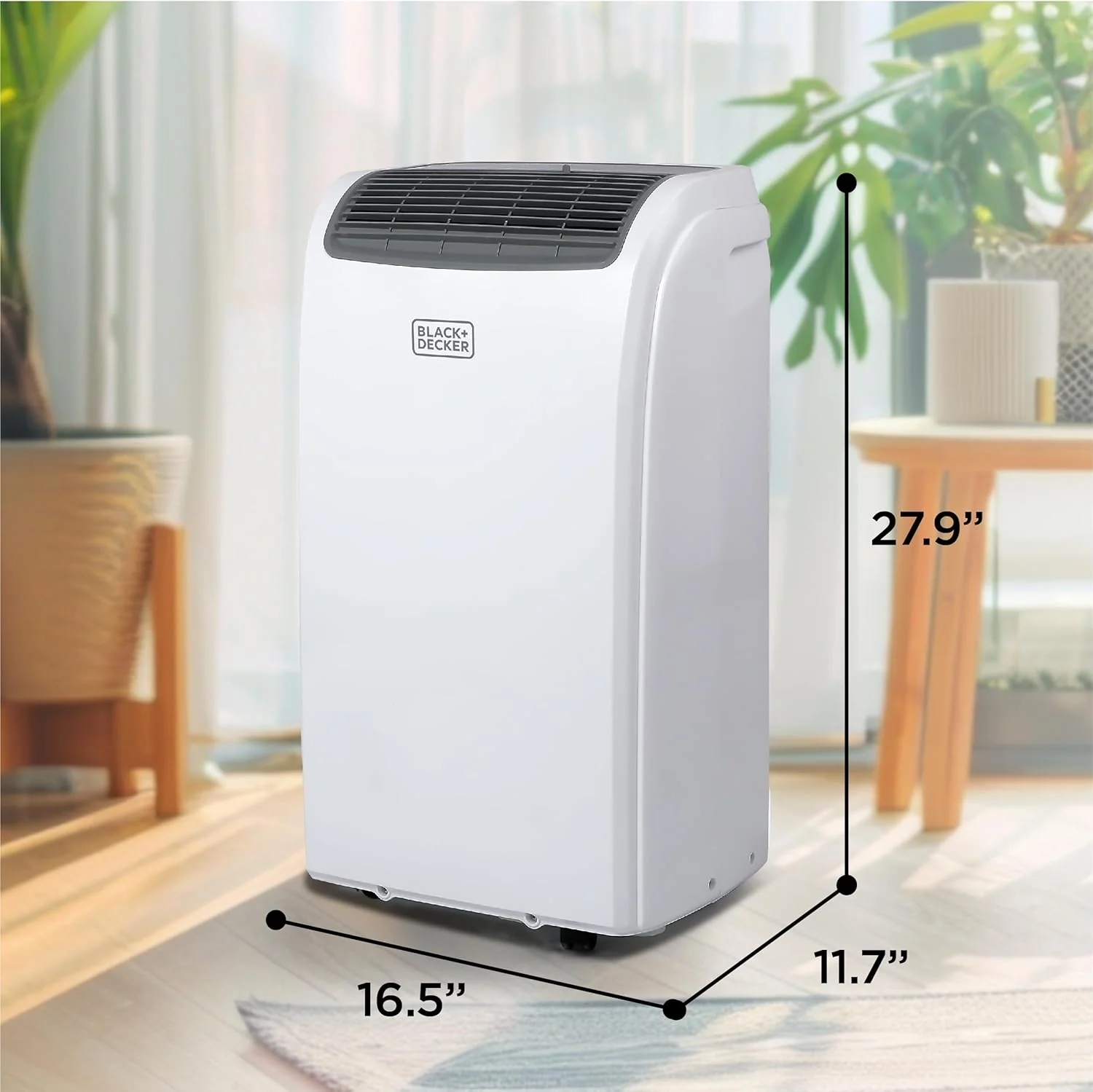 BLACK+DECKER Smart Portable Air Conditioner with Heat. 12.000 BTU Cooling. 9.000 BTU Heating for Rooms up to 550 Sq. Ft.. Follow Me Remote. BPACT12HWT. White