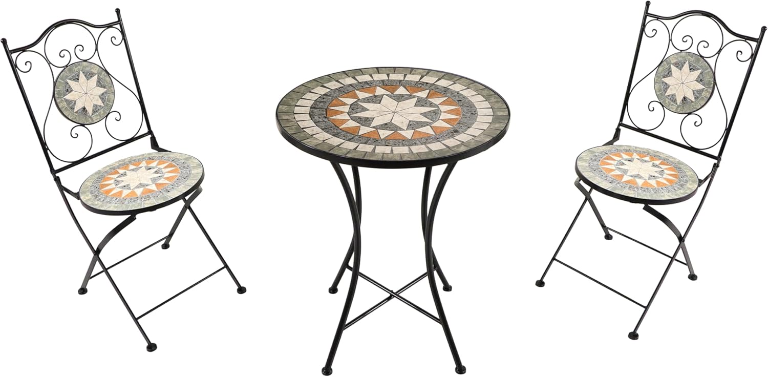 AXI Amélie Bistrot Set, 2 Chairs 1 Table, Balcony Bistro Set, Porch Mosaic Star Grey – Outdoor Bistro Set, Mosaic Bistro Table for Garden/Balcony/Terrace