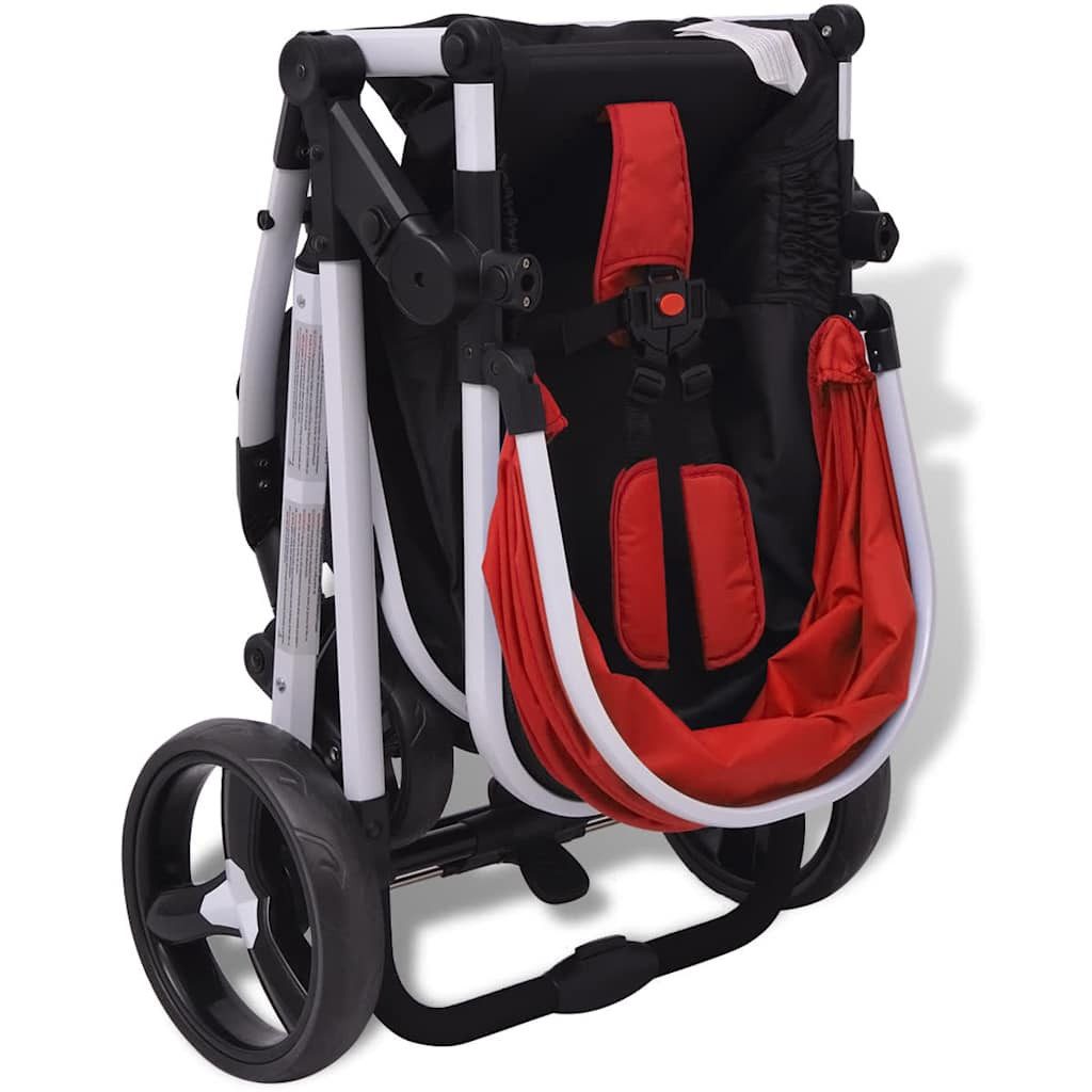 Kinder-Buggy 3-in-1 Kinderwagen Aluminium Rot und Schwarz