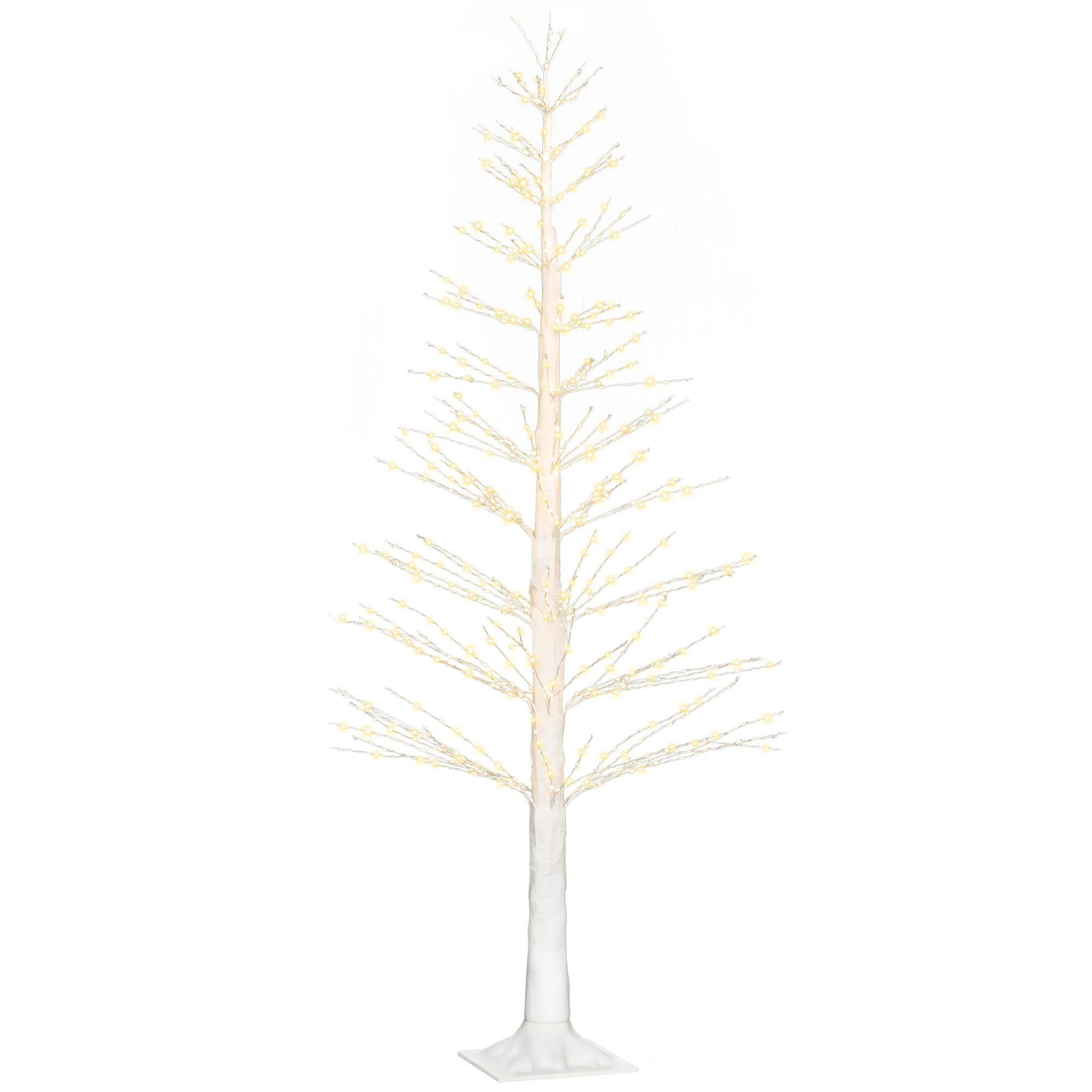 HOMCOM Kunsttanne mit LED-Beleuchtung, 180 cm hoher Weihnachtsbaum, realistische Rinde, Weiß