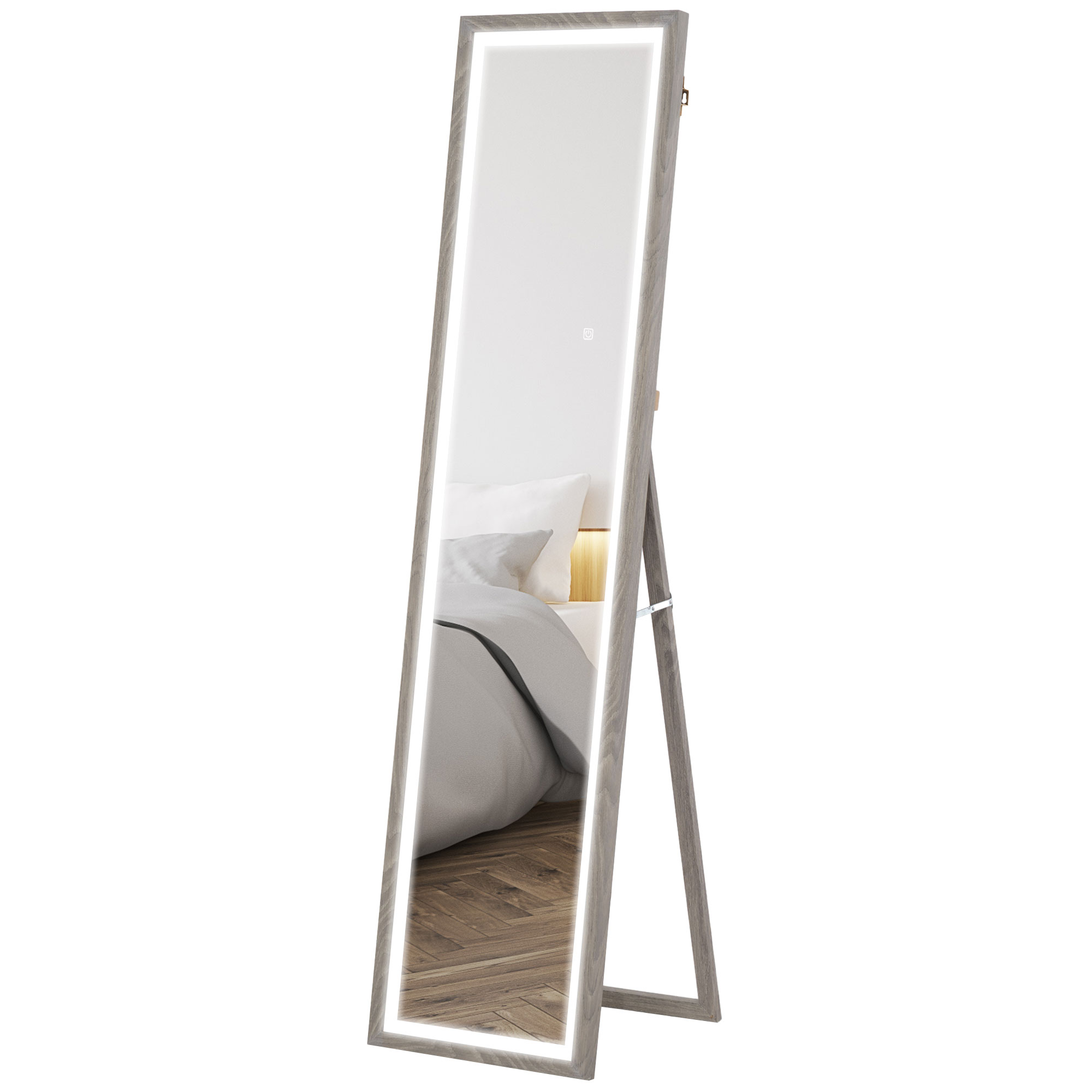 HOMCOM LED Ganzkörperspiegel, 40 x 160 cm, Touch-Steuerung, dimmbar, 3 Farben,  Grau