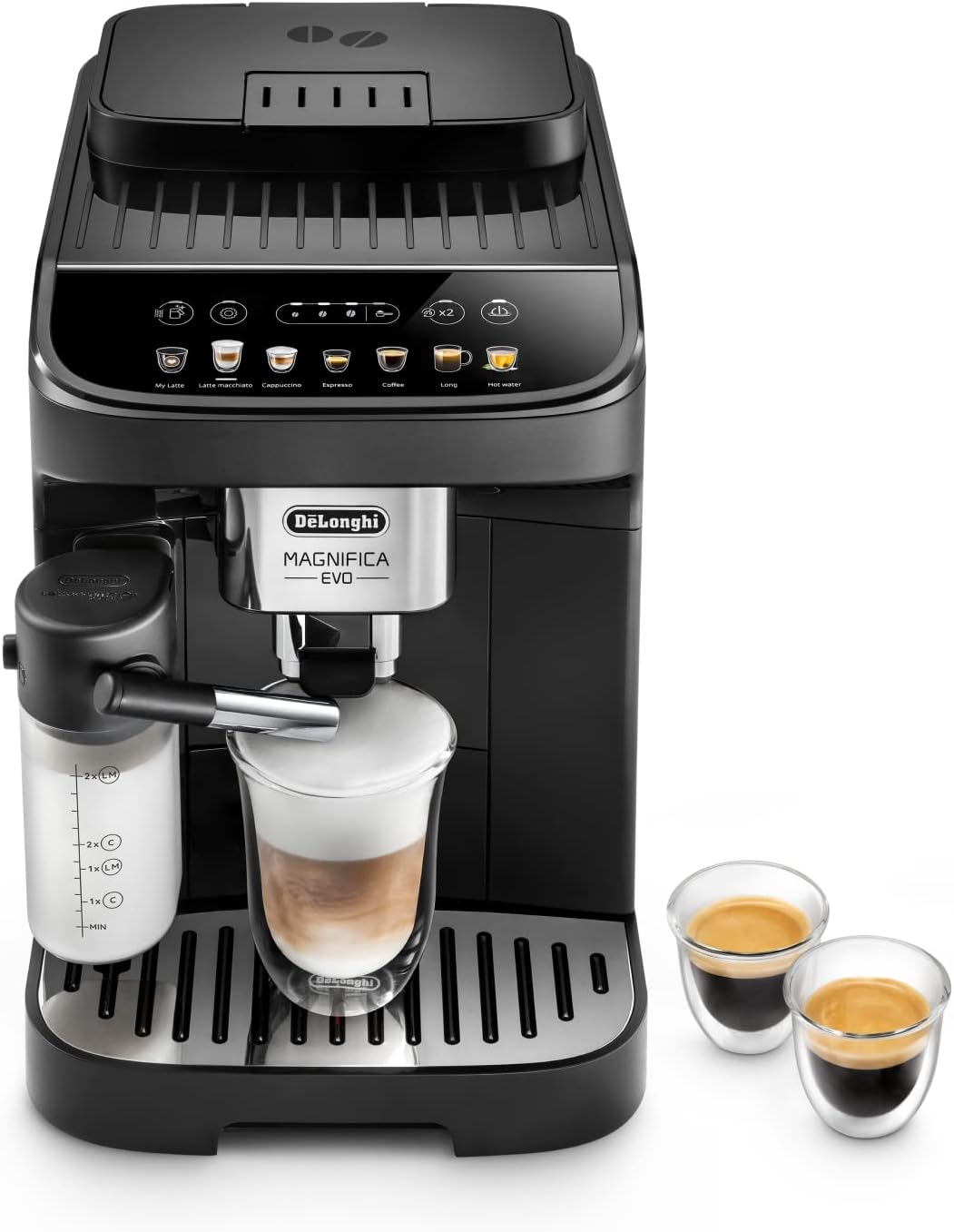 De'Longhi Magnifica Evo ECAM292.81.B, Macchina da caffè Automatica, Chicchi macinati al momento, Caraffa MontaLatte Automatica per Cappuccini, 7 Bevande One Touch, Spegnimento Programmmabile, Nero