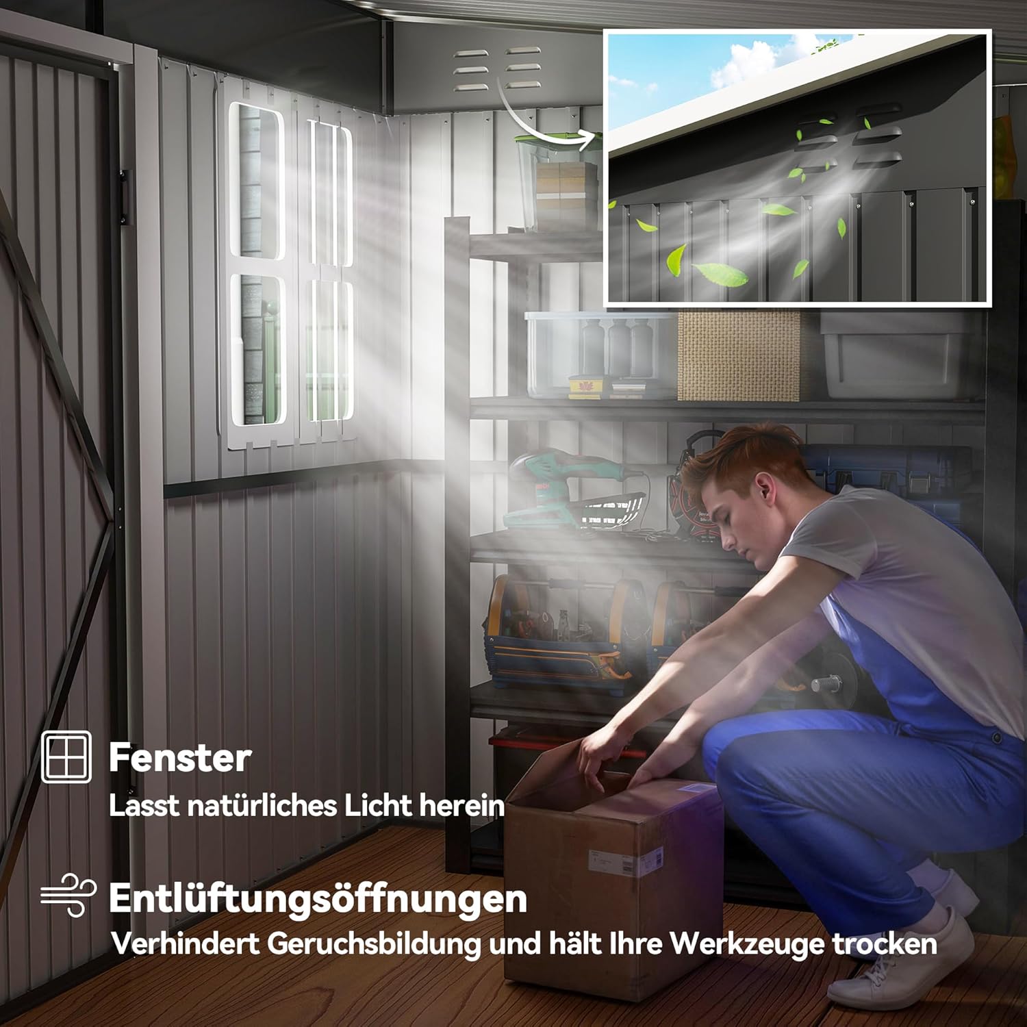 Outsunny Metall Gerätehaus 4,13 m² 260 x 177 x 190 cm Geräteschuppen mit Fenster Pultdach Abschließbarer Tür wetterfest Gartenhaus Outdoor Garten Schuppen Schrank für Hinterhof Außenbereich Dunkelgrau
