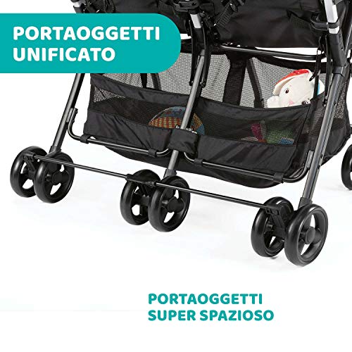 Chicco OHlalà Twin Passeggino Gemellare Doppio da 0 Mesi a 15 kg, Passeggino Leggero Reclinabile e Pieghevole, Chiusura Compatta, Poggiagambe Regolabili, Parapioggia e Capottina Estendibile, Nero : Prima infanzia