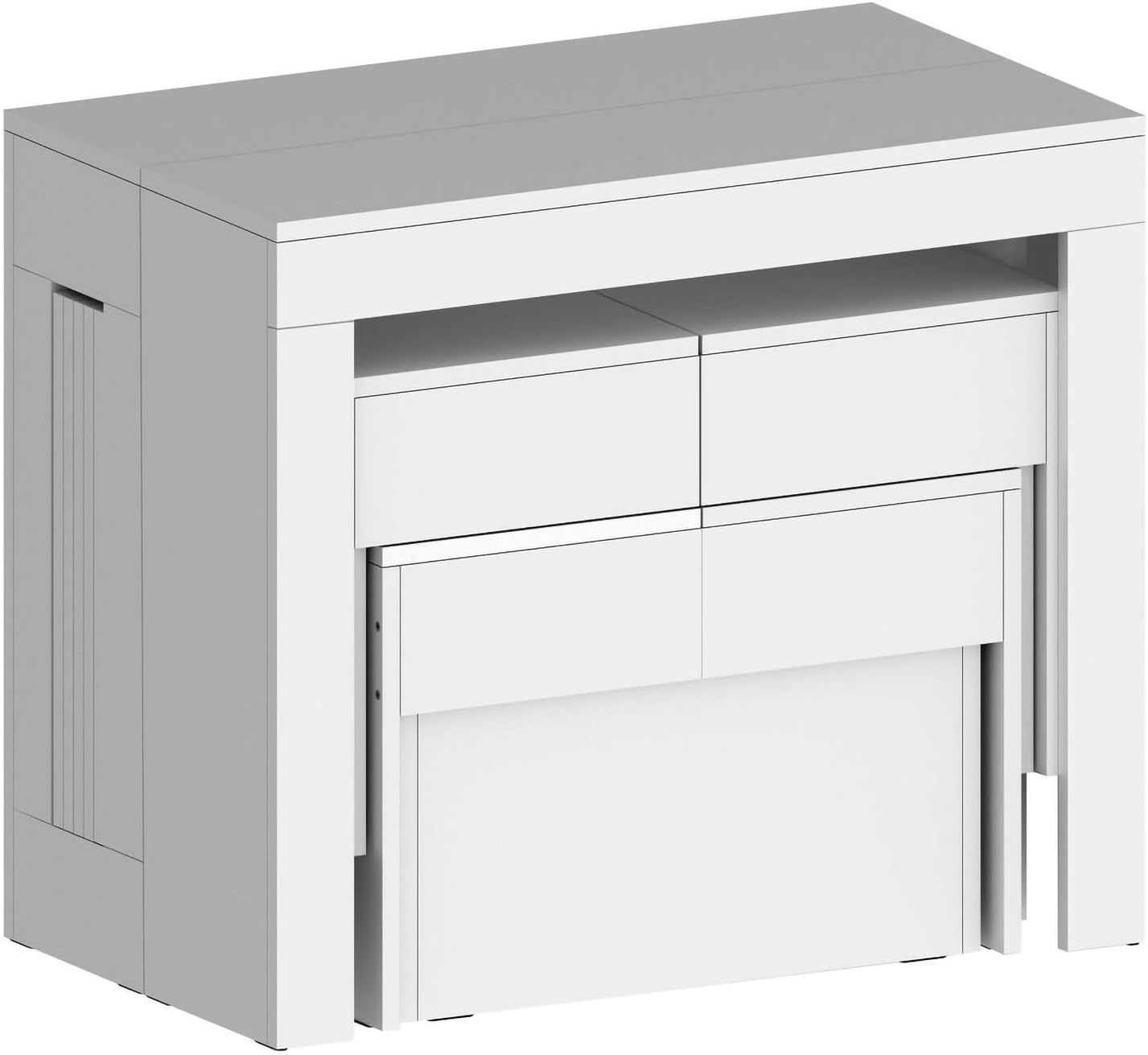 Dmora - Set tavolo e sedie Eric, Composizione multiuso, Set con consolle e 2 panche allungabili, 100% Made in Italy, 66x25h45 cm, Bianco lucido