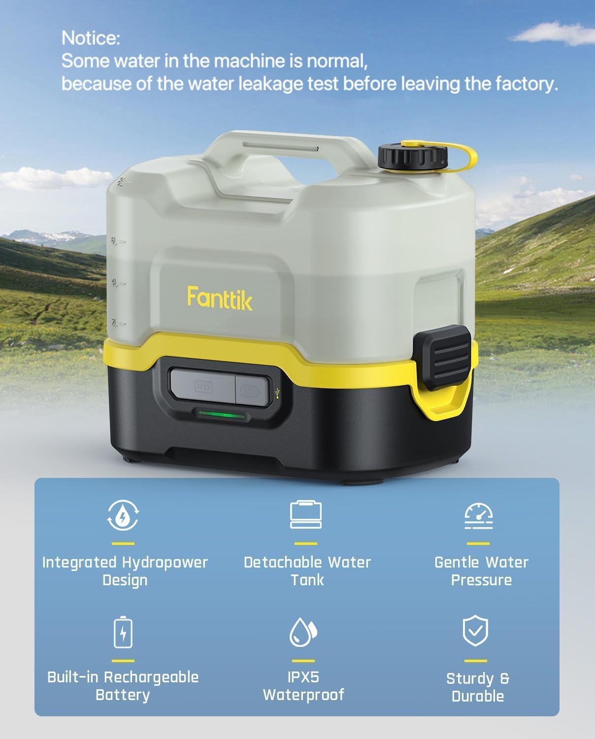 Fanttik NB8 Nano Portable Cordless Electric Sprayer w/2.1Gal Tank  Retractable Spray Head  2600mAh Lithium Battery  IPX5  72-98PSI  Portable Pressure Washer for Garden  Camping Shower and Pet Cleaning