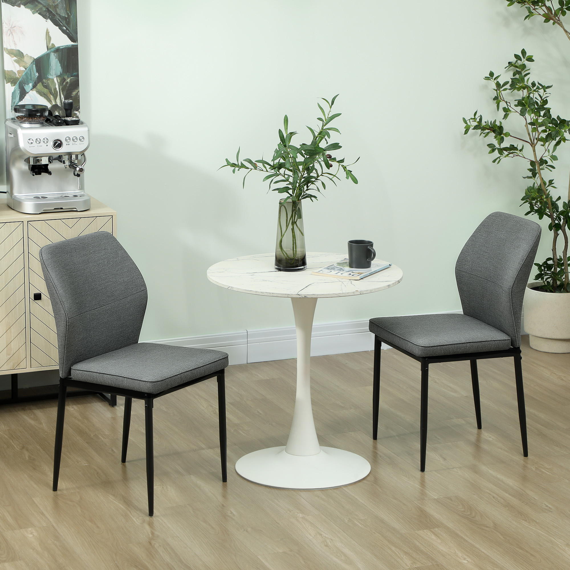 HOMCOM Set 2 Gepolsterte Samt Esszimmerstühle mit Ergonomischer Rückenlehne ohne Armlehnen, Grau