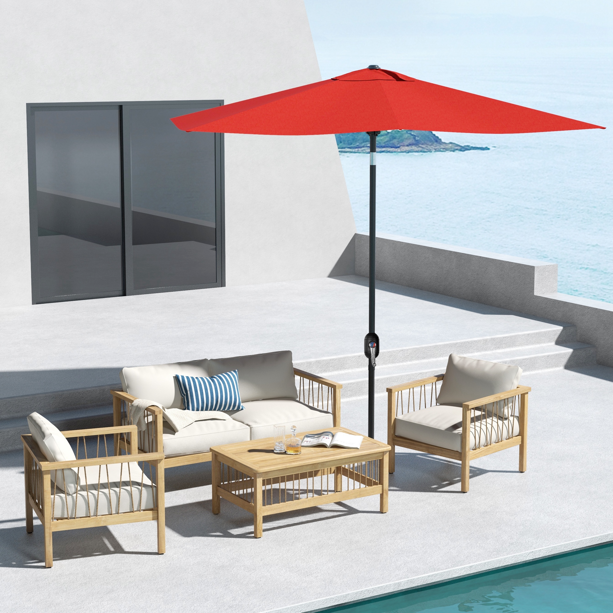 Outsunny Sonnenschirm rechteckig neigbar 2x3 m mit Kurbel wasserdichte Polyester-Hochdichtgewebe 180g/m² rot
