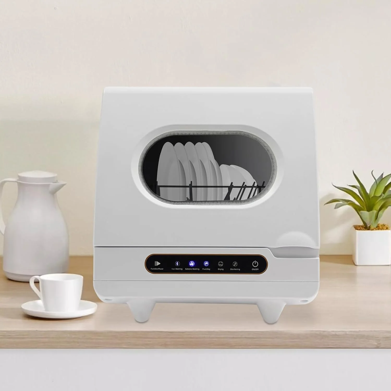 Portable Countertop Dishwasher, 1200W Mini Dishwasher with 12 Water Outlets and 360�� Spraying Cleaning, White Fully Automatic Dishwashing Machine for Homes, Dormitories, Recreational Vehicle