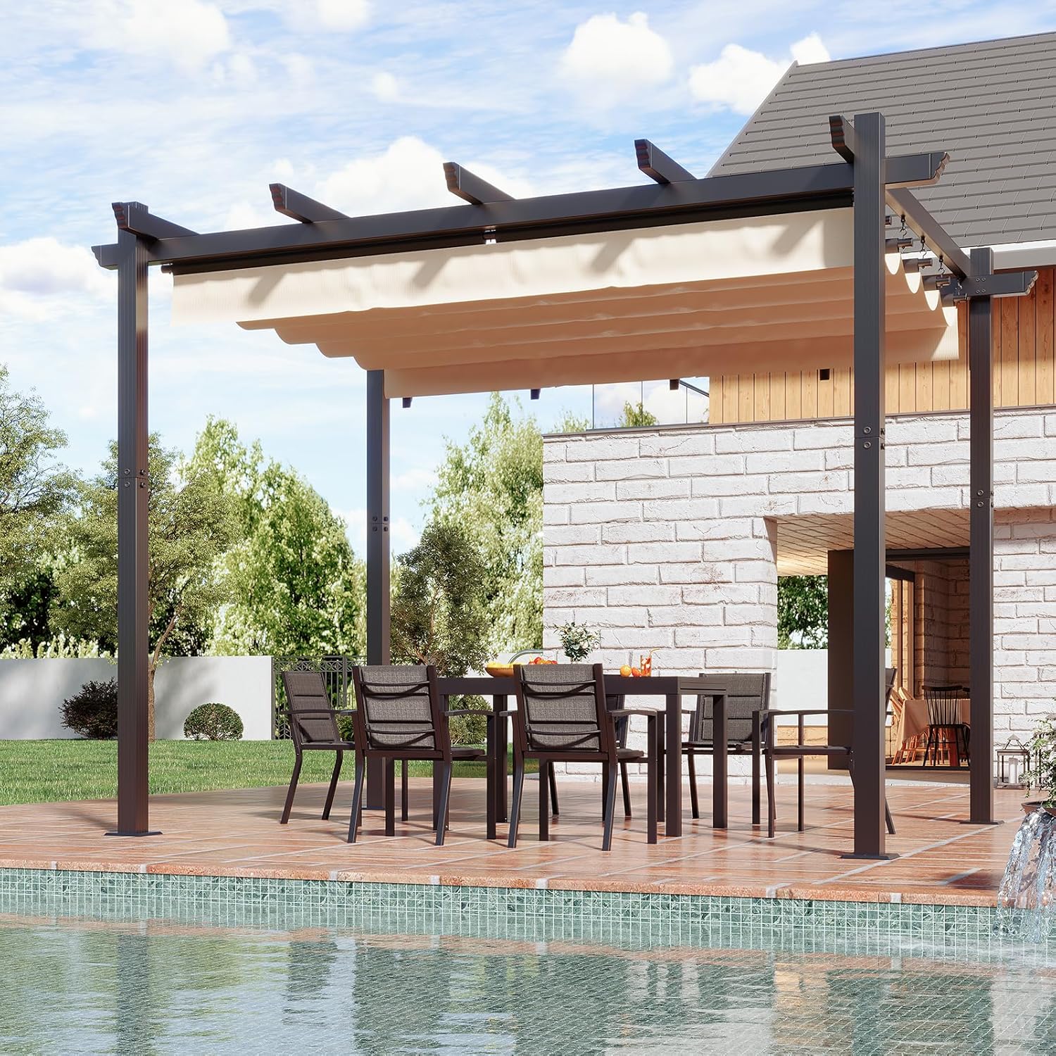 Devoko Pergola Gazebo 3 x 4 cm, Durable Outdoor Gazebo for Garden, UV50+, Bioclimatic Pergola for Garden Patio Furniture, Beige