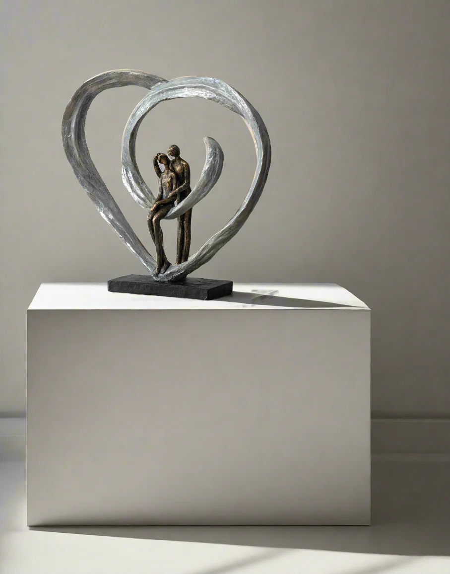 Love Sculpture in Circular Heart �C Bronze | Woodcock and Cavendish