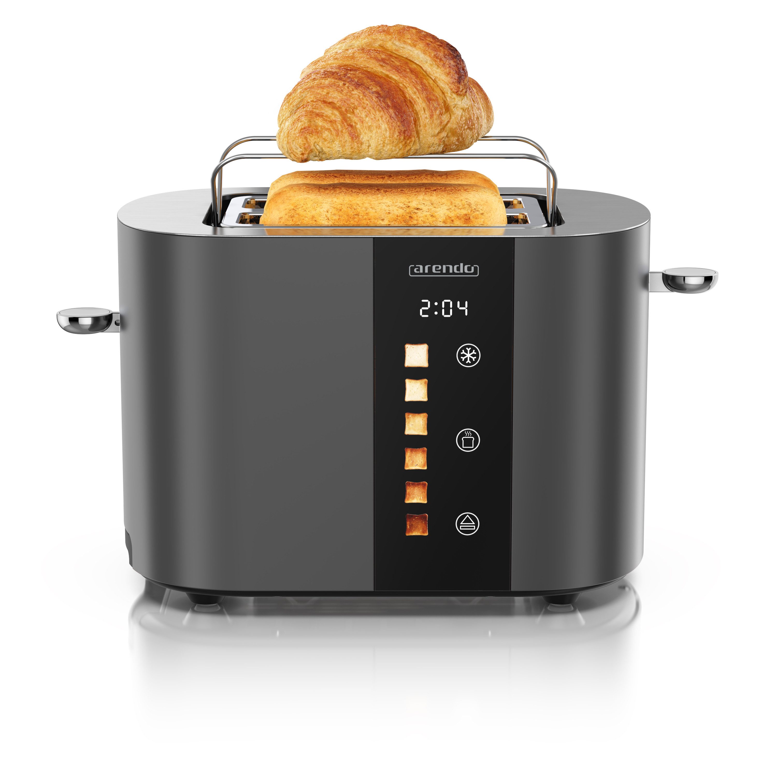 Toaster Edelstahl, Kurzschlitz, Touch Display, Restzeit & Bräunungsgradanzeige