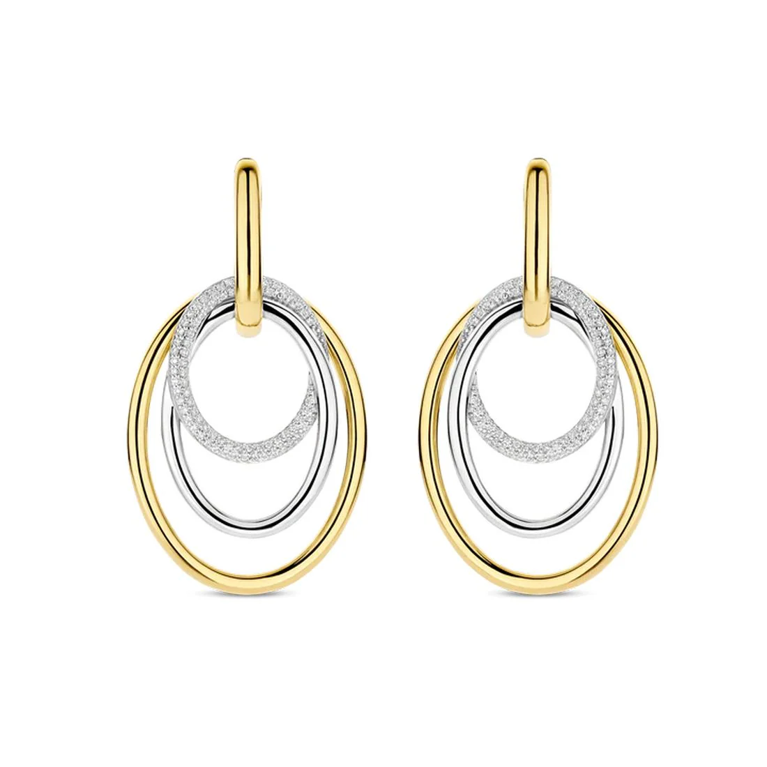 Orecchini Ti Sento Milano pendenti ovali bicolore e pietre 78067ZY