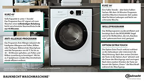 2025 Bauknecht BPW 814 A Lavatrice a carica frontale / 8 kg / rimozione potente delle macchie / Clean Plus / Programma rapido 45' / Anti-Allergia Plus / Automatica del carico / Opzione Extra Touch, Bianco