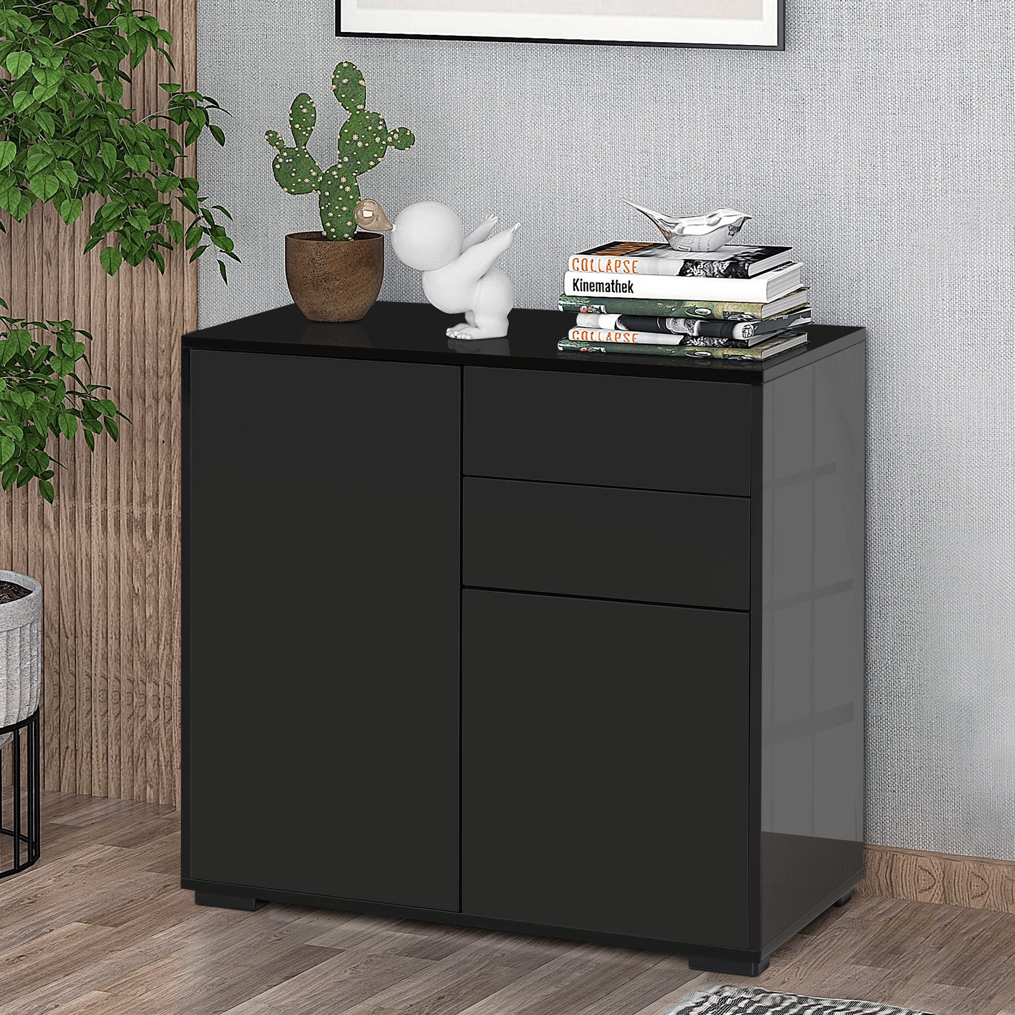 HOMCOM Aufbewahrungsschrank mit 2 Schubladen, 2 Türen, mit Kippschutz, für Wohnzimmer, Schlafzimmer, 79 x 36 x 74 cm, Schwarz
