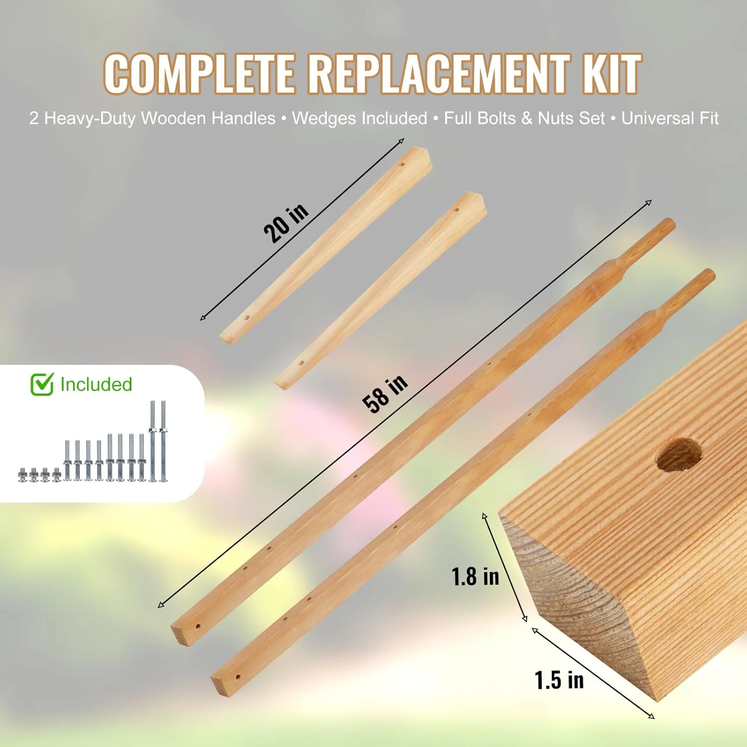 Wheelbarrow Replacement Handle Kit �C 2 Pre-Drilled Heavy-Duty FSC Eco-Wood Handles, Universal Fit + Bolts, Nuts & Wedges (Plant a Tree)