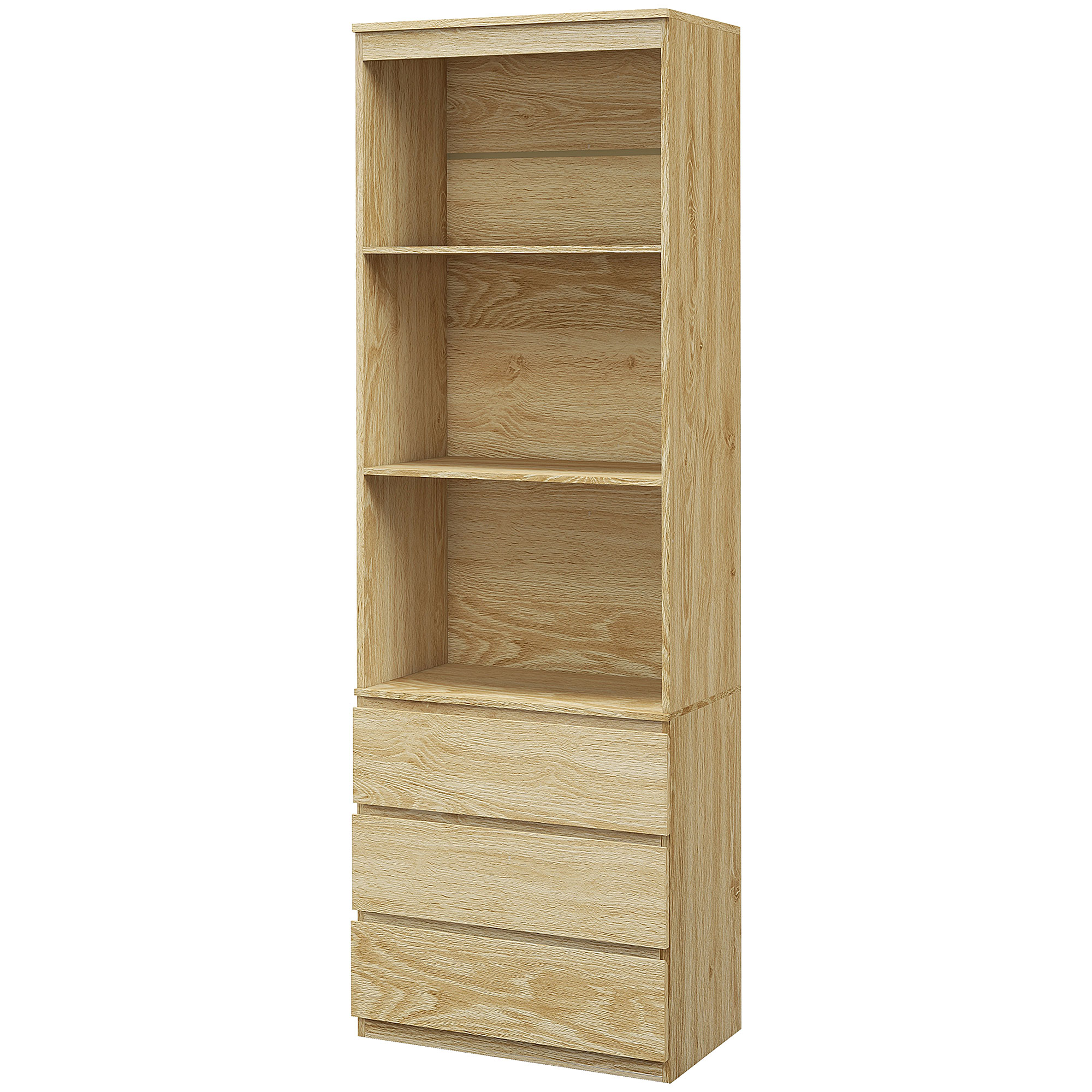 HOMCOM Bücherregal hoch 180 cm mit 3 Regalen und 3 Schubladen Maße 60B x 35T x 180H cm Spanplatten Holzeffekt