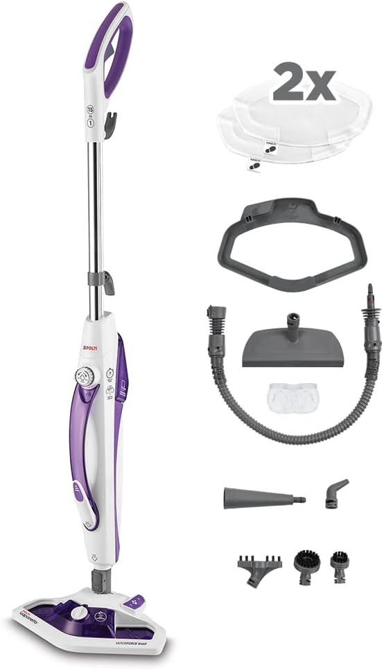 Polti Vaporetto SV440 Double, Scopa a Vapore 2 in 1 con Pulitore Portatile, Potenza Max 1500 W, 11 Accessori Inclusi, Riscaldamento in 15 Secondi, Serbatoio Estraibile, Bianco e Viola