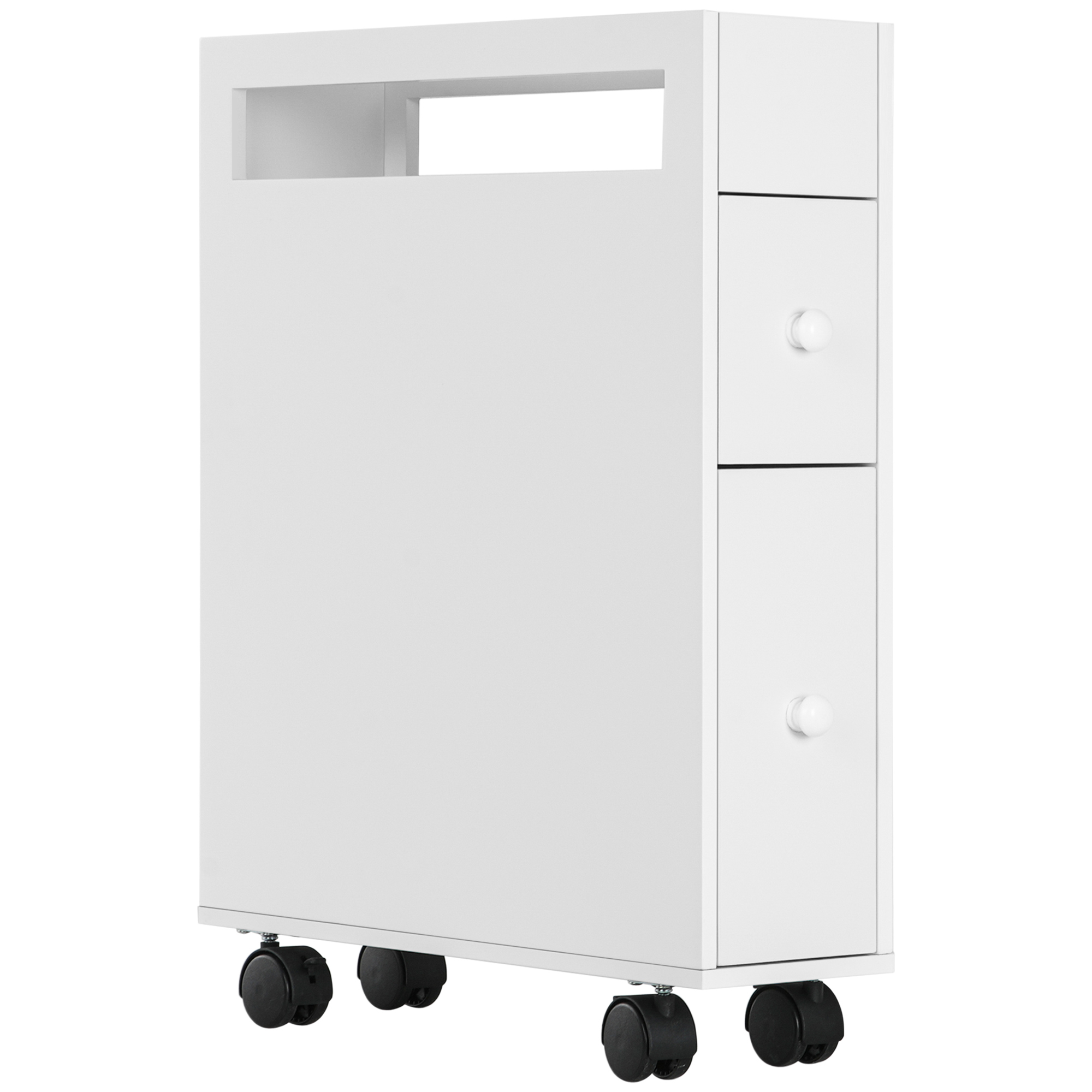kleankin Badschrank, Rollschrank, schmales Design, zwei Schubladen, vier Räder, weiß, 16 x 49,5 x 66 cm
