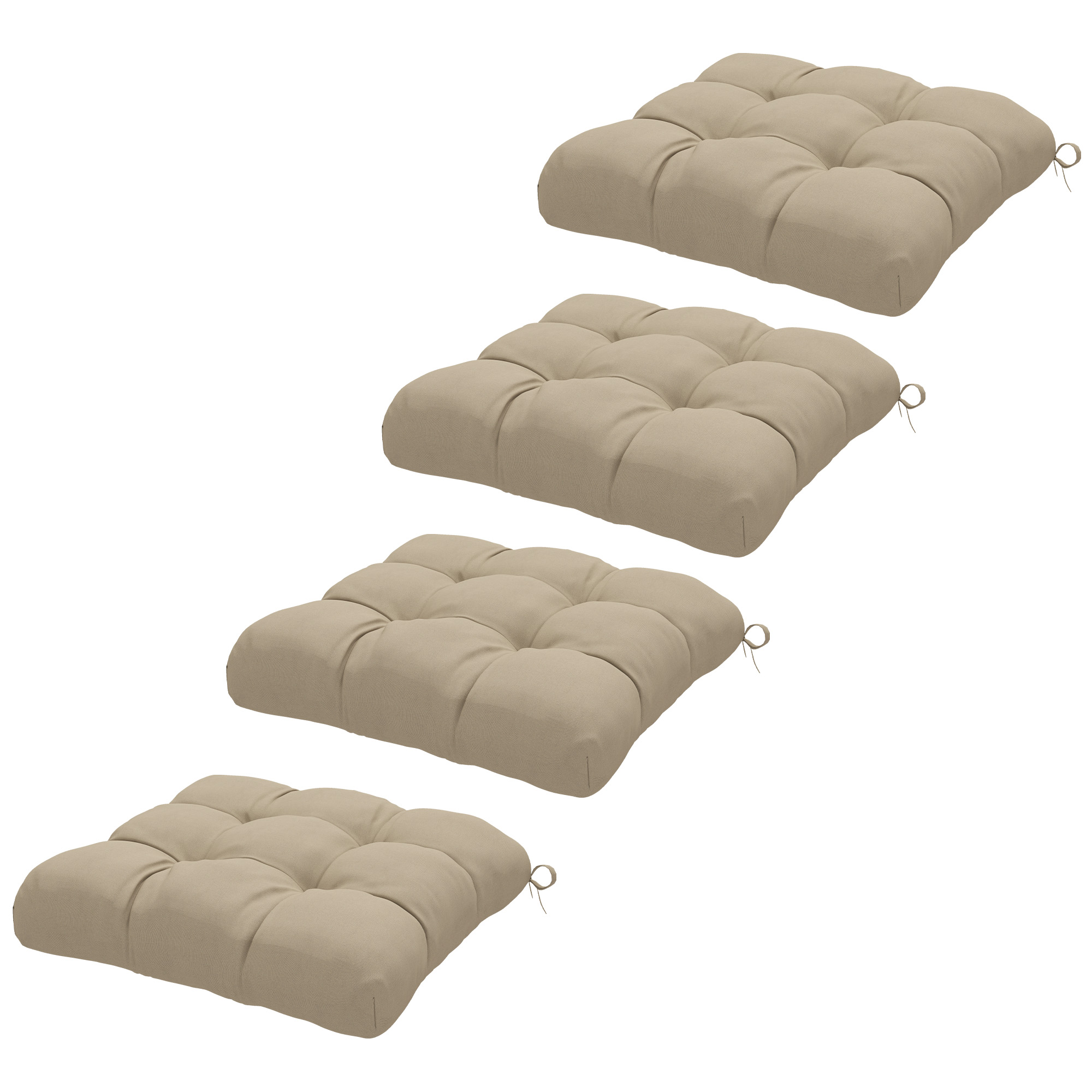 Outsunny Set von 4 Gartenstuhlkissen, Gepolsterte Outdoor-Kissen, 10 cm dick mit Befestigungen, 48 x 48 cm khaki