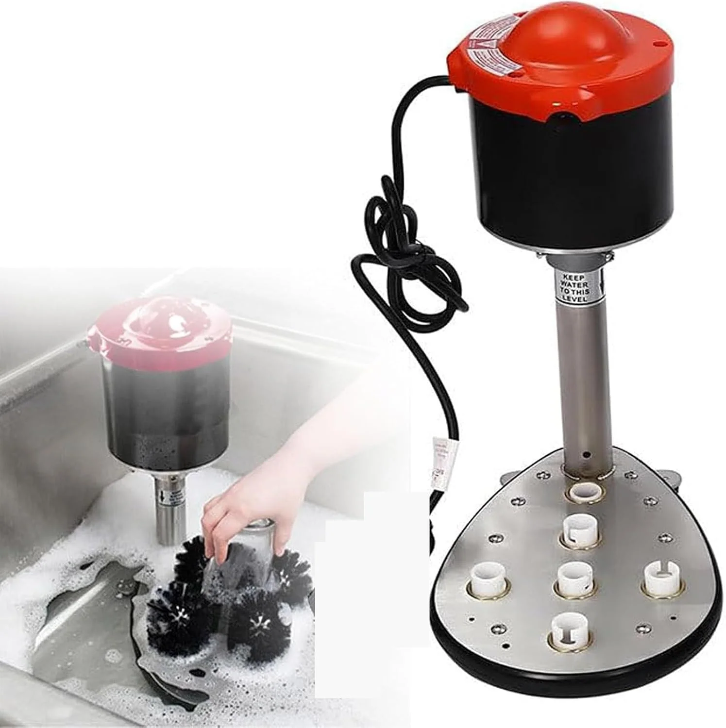 Automatischer Geschirrspüler, 1/3 PS, Edelstahl 304, Weiß, Gläserspüler für die Gastronomie, professioneller elektrischer Gläserspüler mit 5 Bürsten