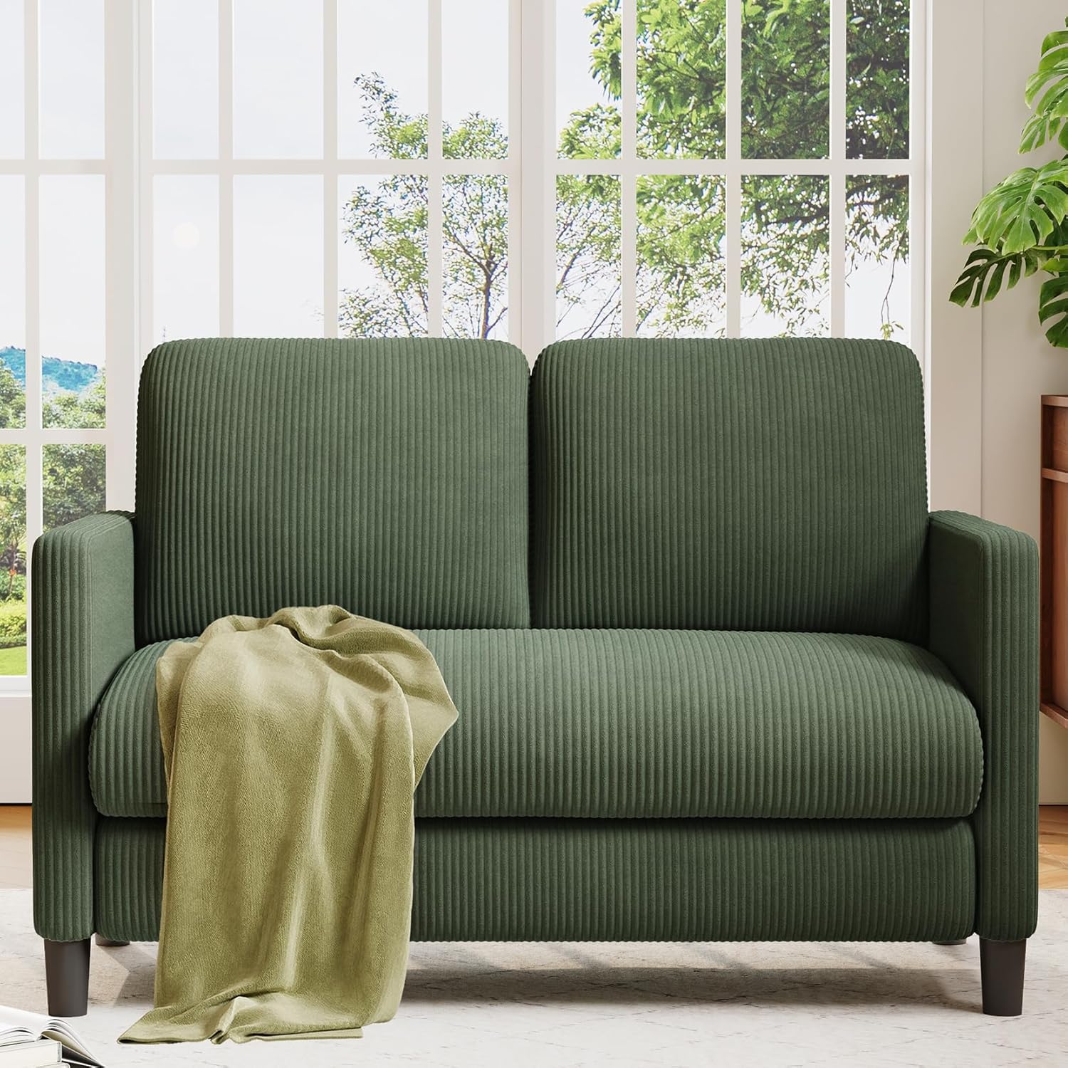 Divano a 2 posti, piccolo, 130 cm, piccolo divano per camera dei ragazzi, senza attrezzi, per 2 divani e divani in legno massiccio, piccoli divani per soggiorno, verde