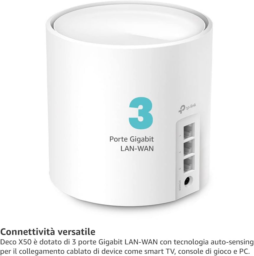 TP-Link Deco X50 Mesh WiFi 6 AX3000Mbps Dual Band, Copertura fino a 600m², Ottimale per Casa Grande, Connetti più di 150 Dispositivi, 3 Porte Gigabit, OFDMA, MU-MIMO, WPA3, HomeShield, 3pz