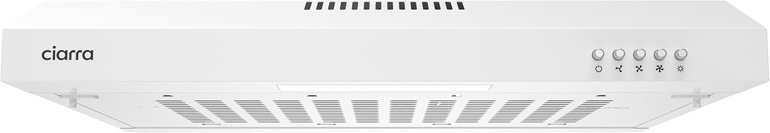 CIARRA Cappa Aspirante 60 cm Sottopensile Cappa da Cucina con Pannello Argento LED Montaggio a Parete con Ventola Estrattore (Bianco)-CAW6903A