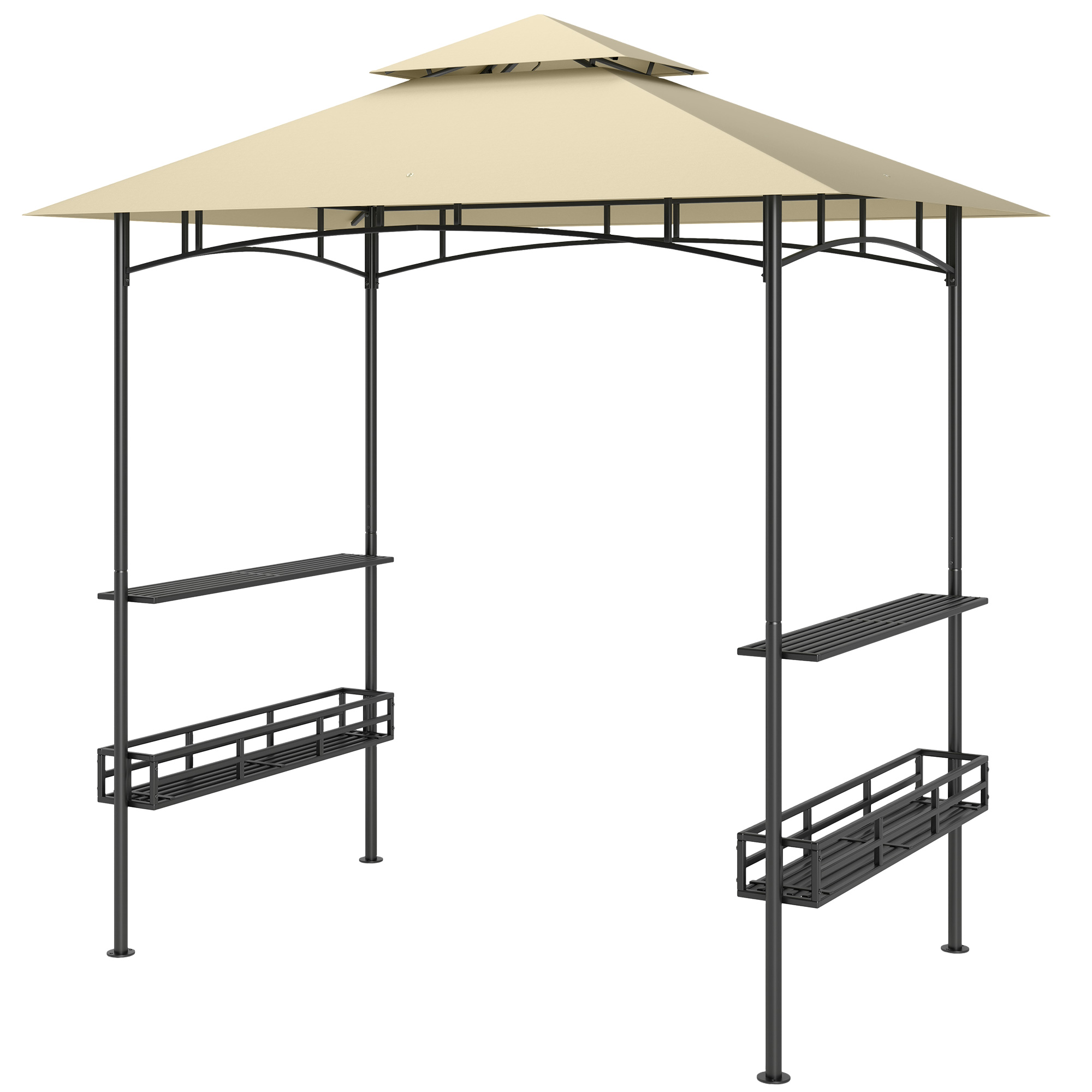 BBQ-Tent, Grill-Tent, Tuinpaviljoen met 2 Planken, Opbergmanden, Haken, voor Terras, Beige