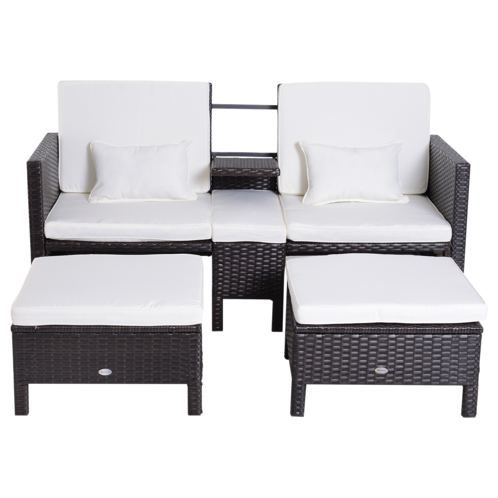 3-delige Tuinbank tuinmeubelen lounge tuinset zitgroep rotan meubel bruin poly-rotan + metaal 2-zits bank 2 x kruk kussens | Aosom.de